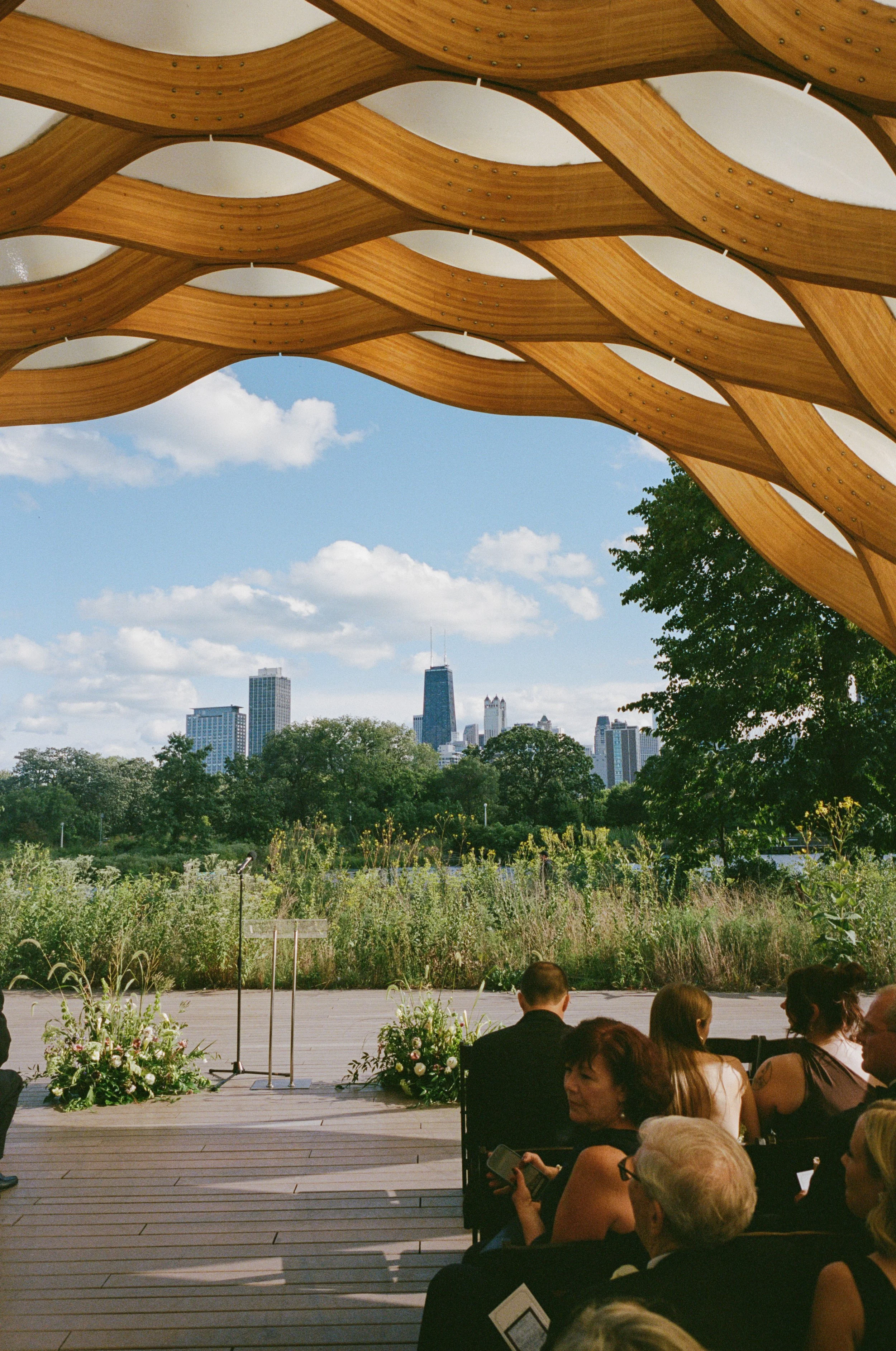 Honeycomb Peoples Gas Pavilion wedding ceremony in Lincoln Park