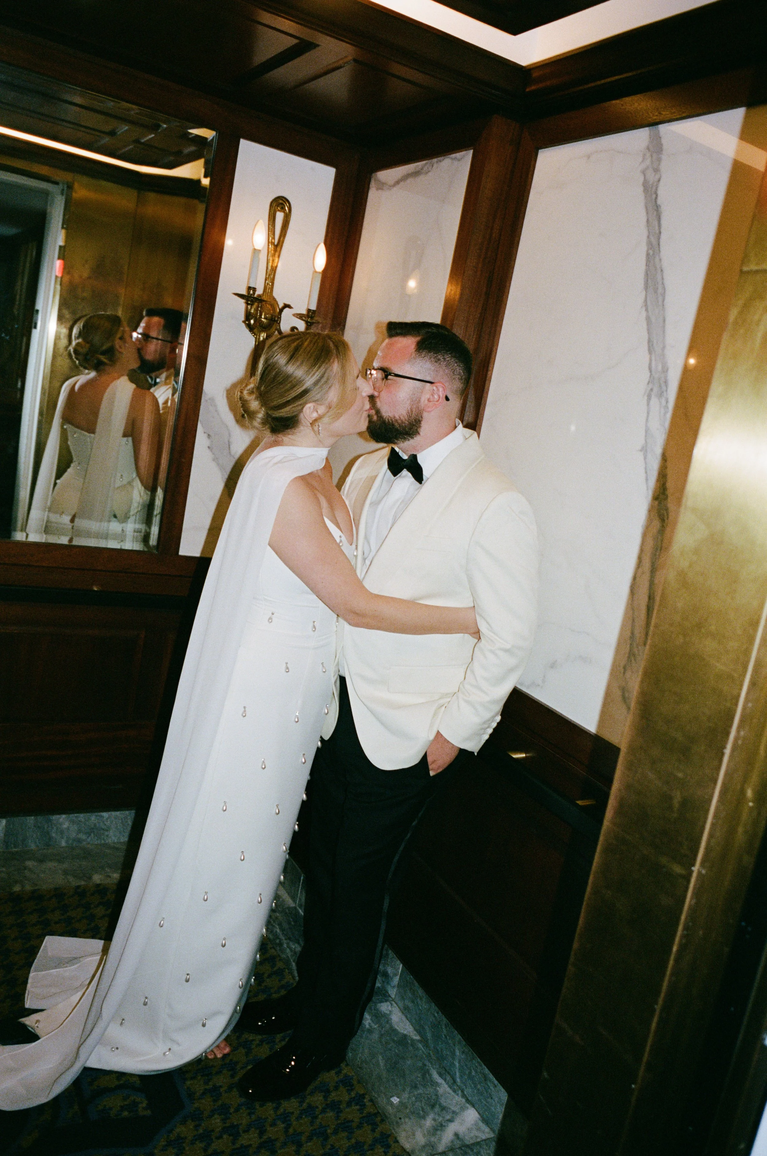 Couple portraits at Gilt Bar on Chicago wedding day