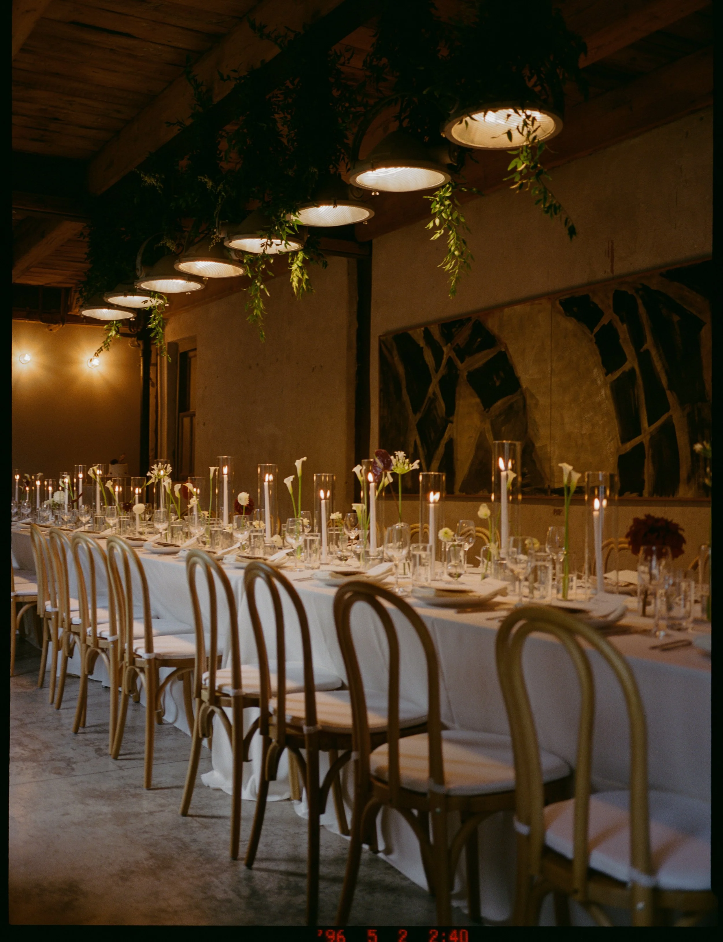 Candlelit intimate wedding reception in Chicago at Charcoal Factory Loft