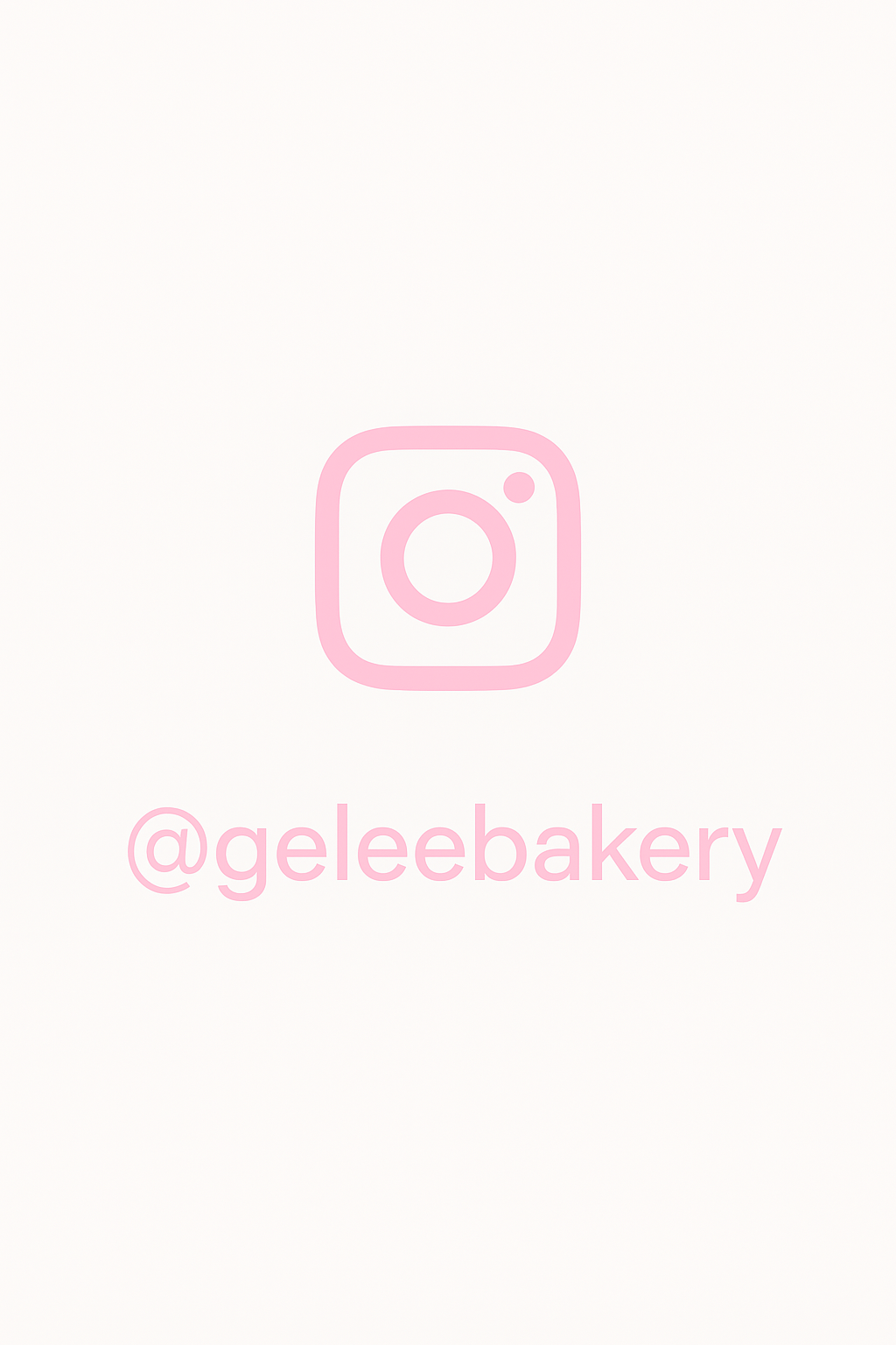 ILogo de Instagram en color rosa y el texto '@geleebakery' en color rosa sobre un fondo blanco.