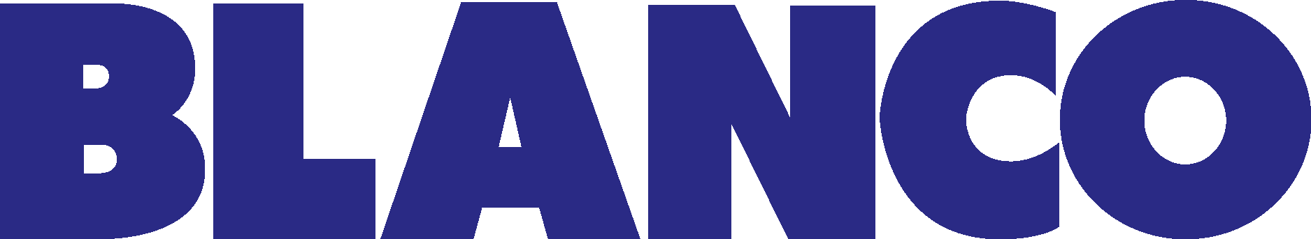 Large blue text spelling "BLANCO" on a white background.