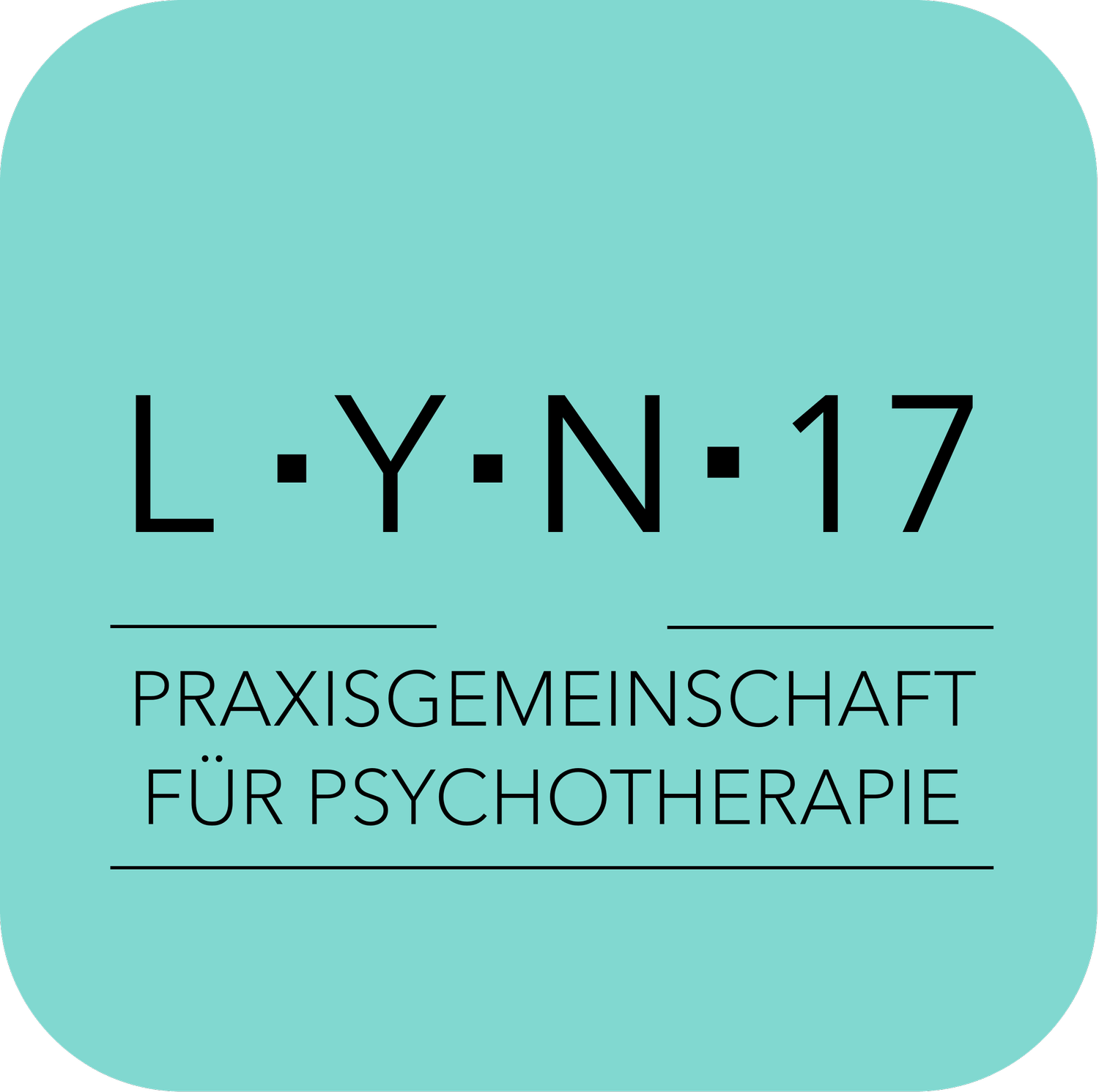 Logo der Praxisgemeinschaft für Psychotherapie LYN 17 mit blauer Hintergrundfarbe und schwarzem Text.