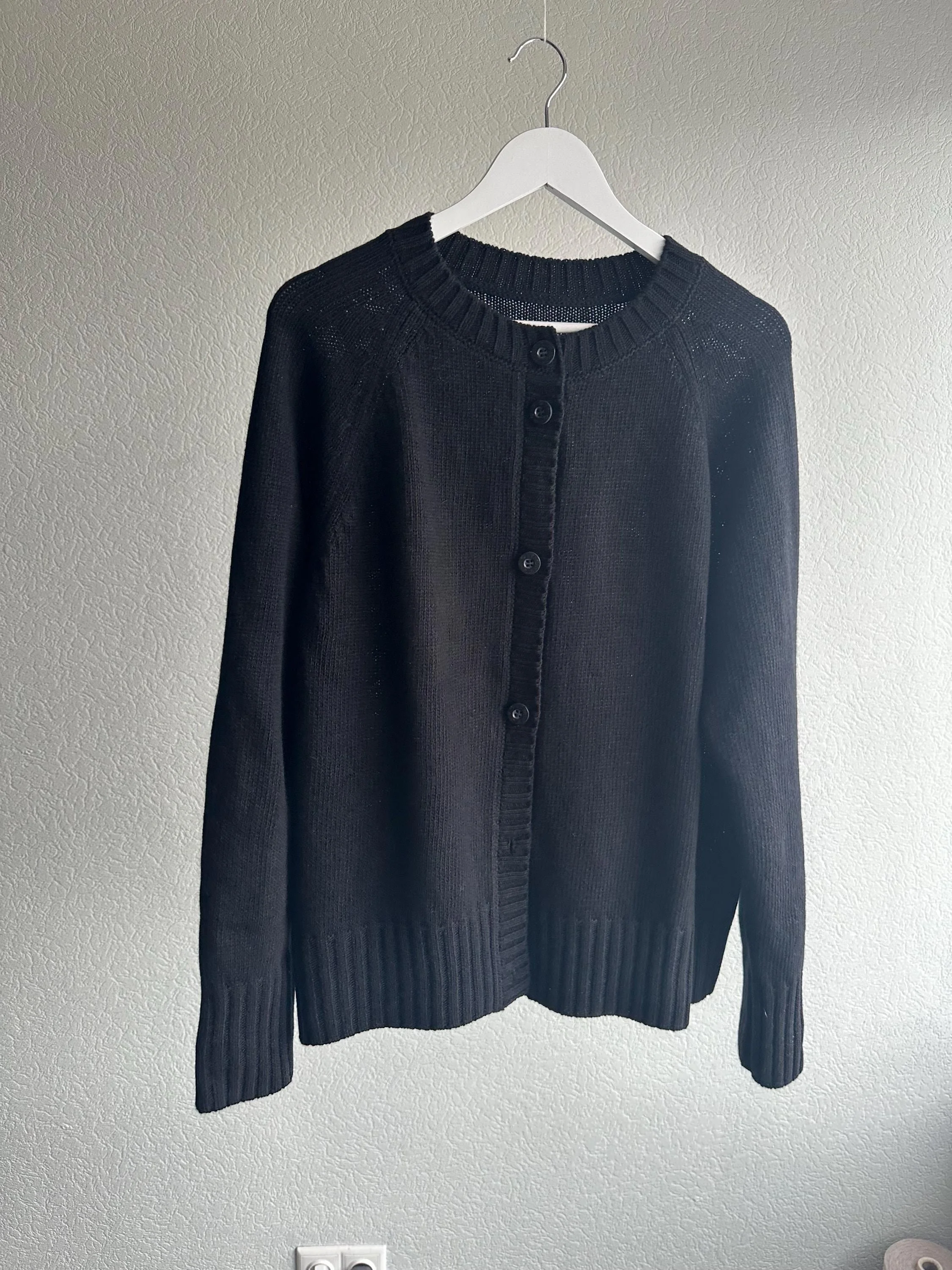 Black Merino Wool Cardigan | 100% Merino Wool Raglan Sweater | Minimalist Knitwear | Sustainable Handmade Women’s Cardigan - back view detail