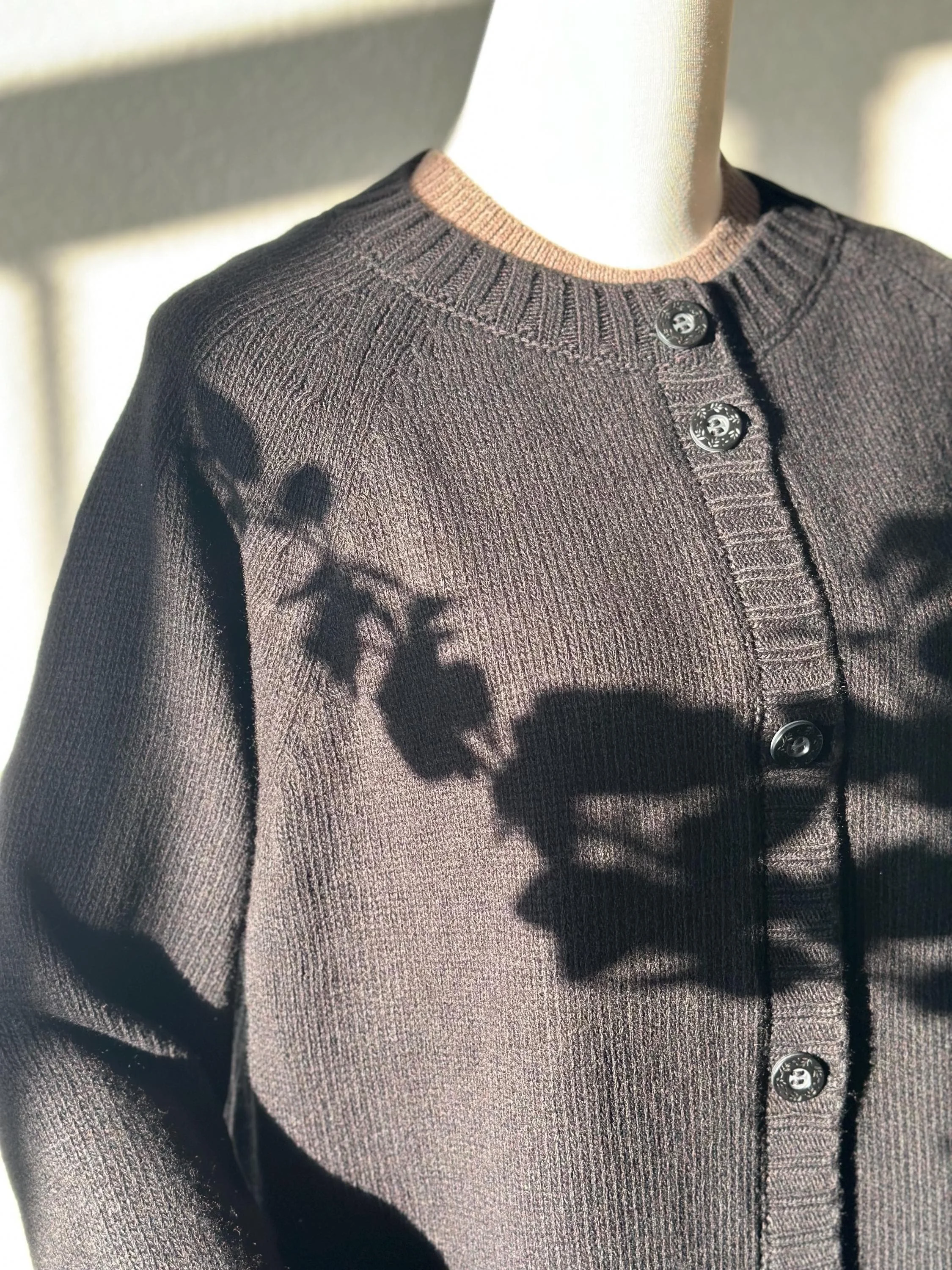 Black Merino Wool Cardigan | 100% Merino Wool Raglan Sweater | Minimalist Knitwear | Sustainable Handmade Women’s Cardigan - lifestyle styling view