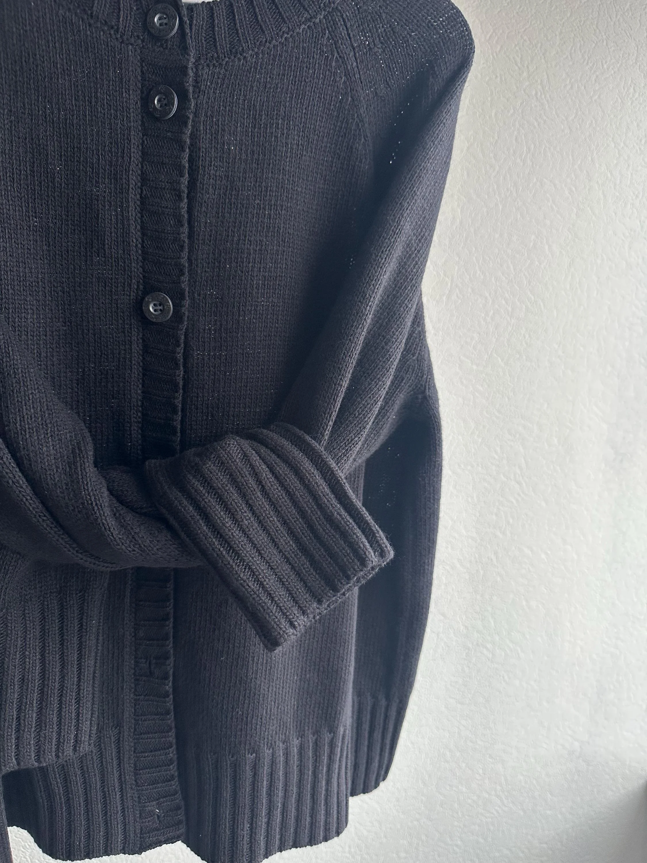 Black Merino Wool Cardigan | 100% Merino Wool Raglan Sweater | Minimalist Knitwear | Sustainable Handmade Women’s Cardigan - additional view 1