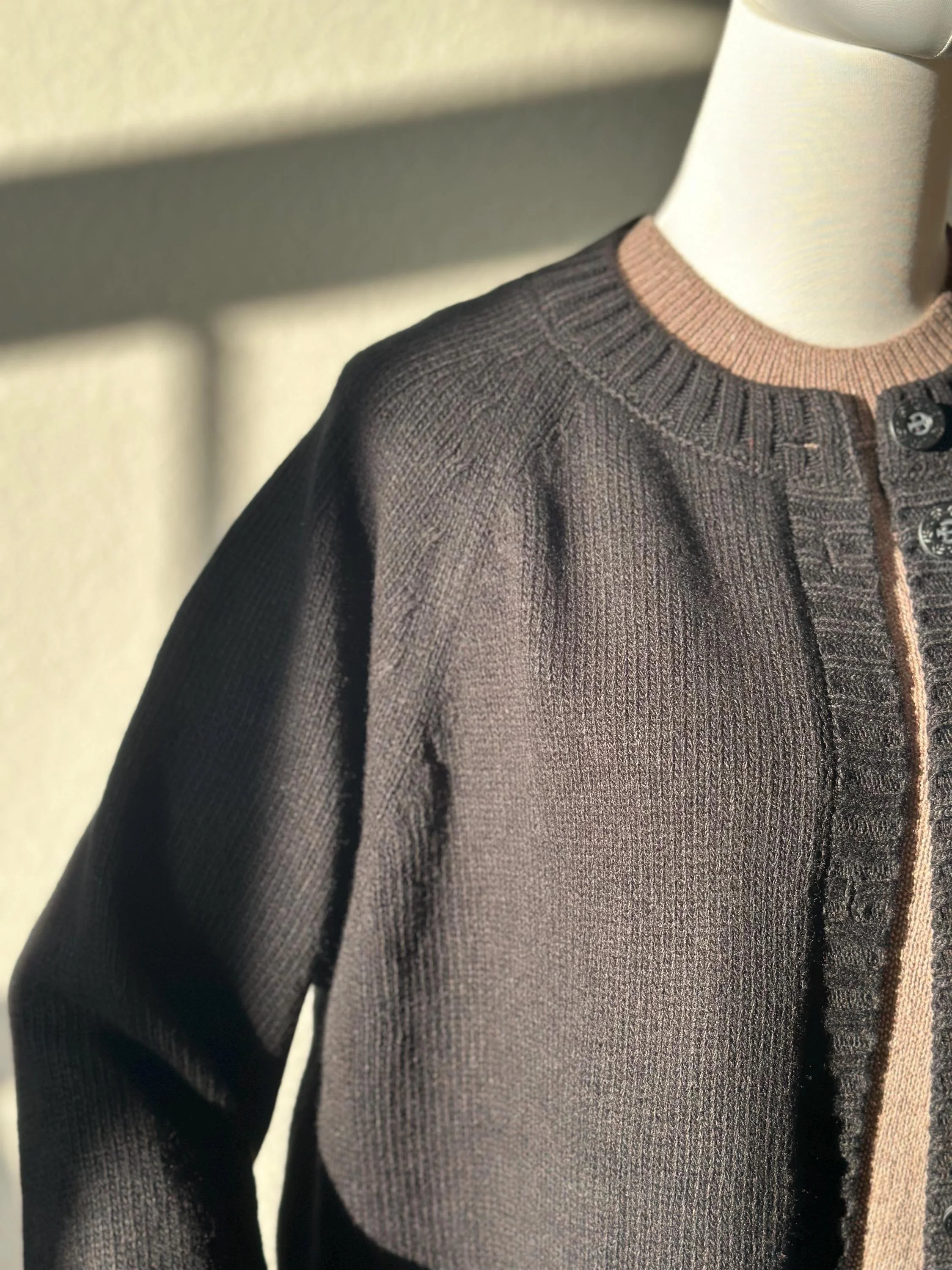 Black Merino Wool Cardigan | 100% Merino Wool Raglan Sweater | Minimalist Knitwear | Sustainable Handmade Women’s Cardigan - additional view 4