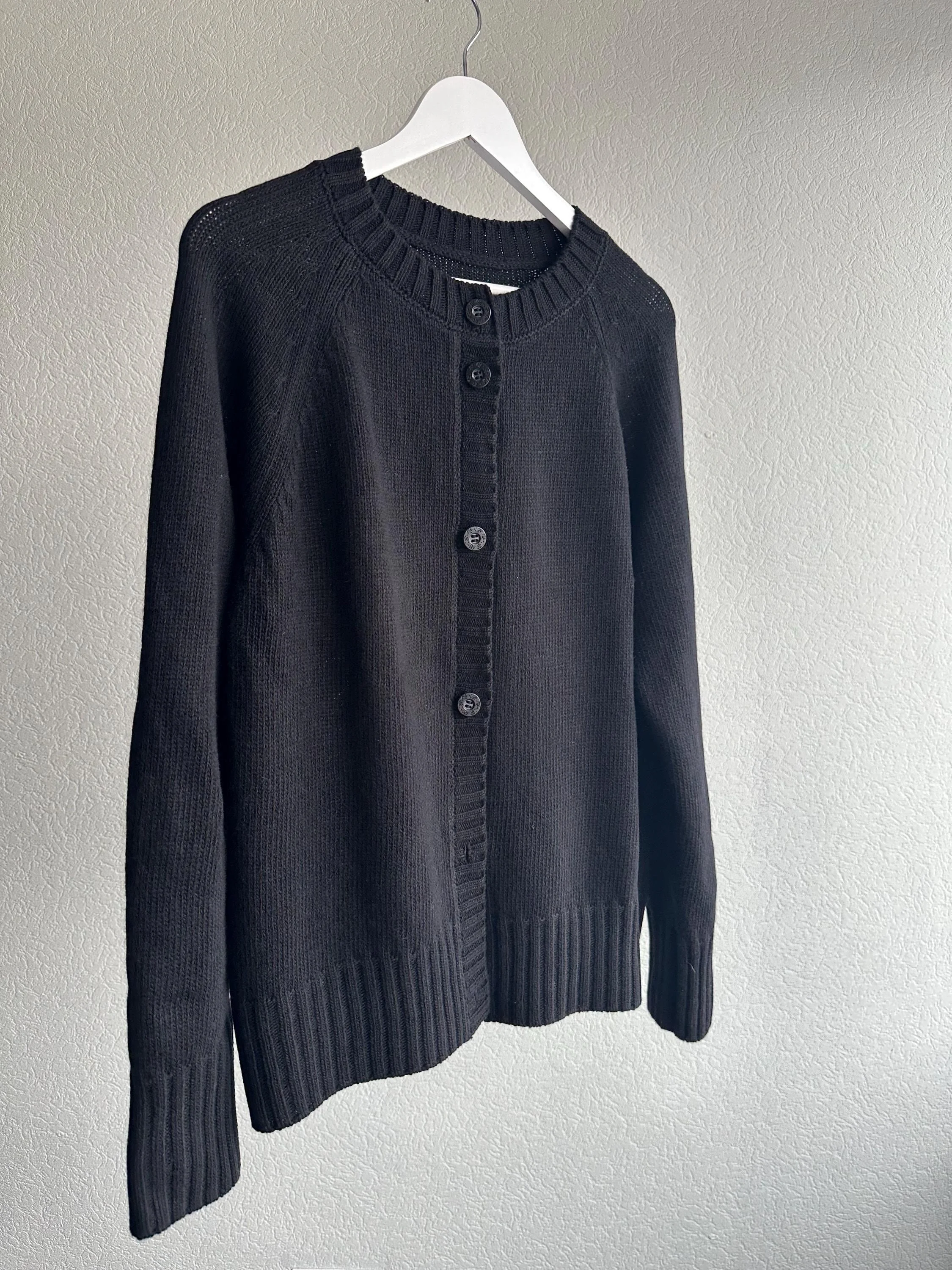 Black Merino Wool Cardigan | 100% Merino Wool Raglan Sweater | Minimalist Knitwear | Sustainable Handmade Women’s Cardigan - additional view 5