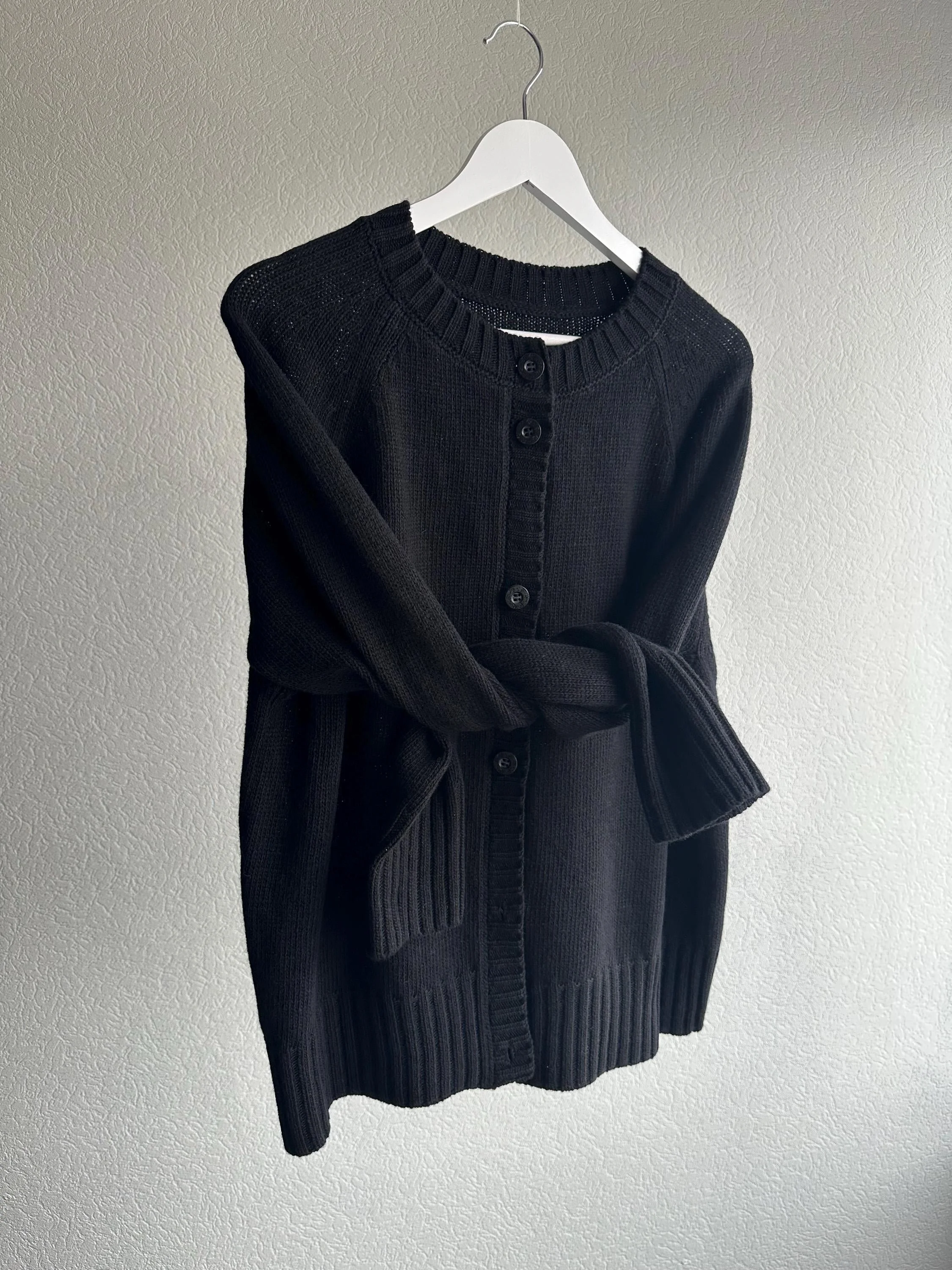 Black Merino Wool Cardigan | 100% Merino Wool Raglan Sweater | Minimalist Knitwear | Sustainable Handmade Women’s Cardigan - additional view 6