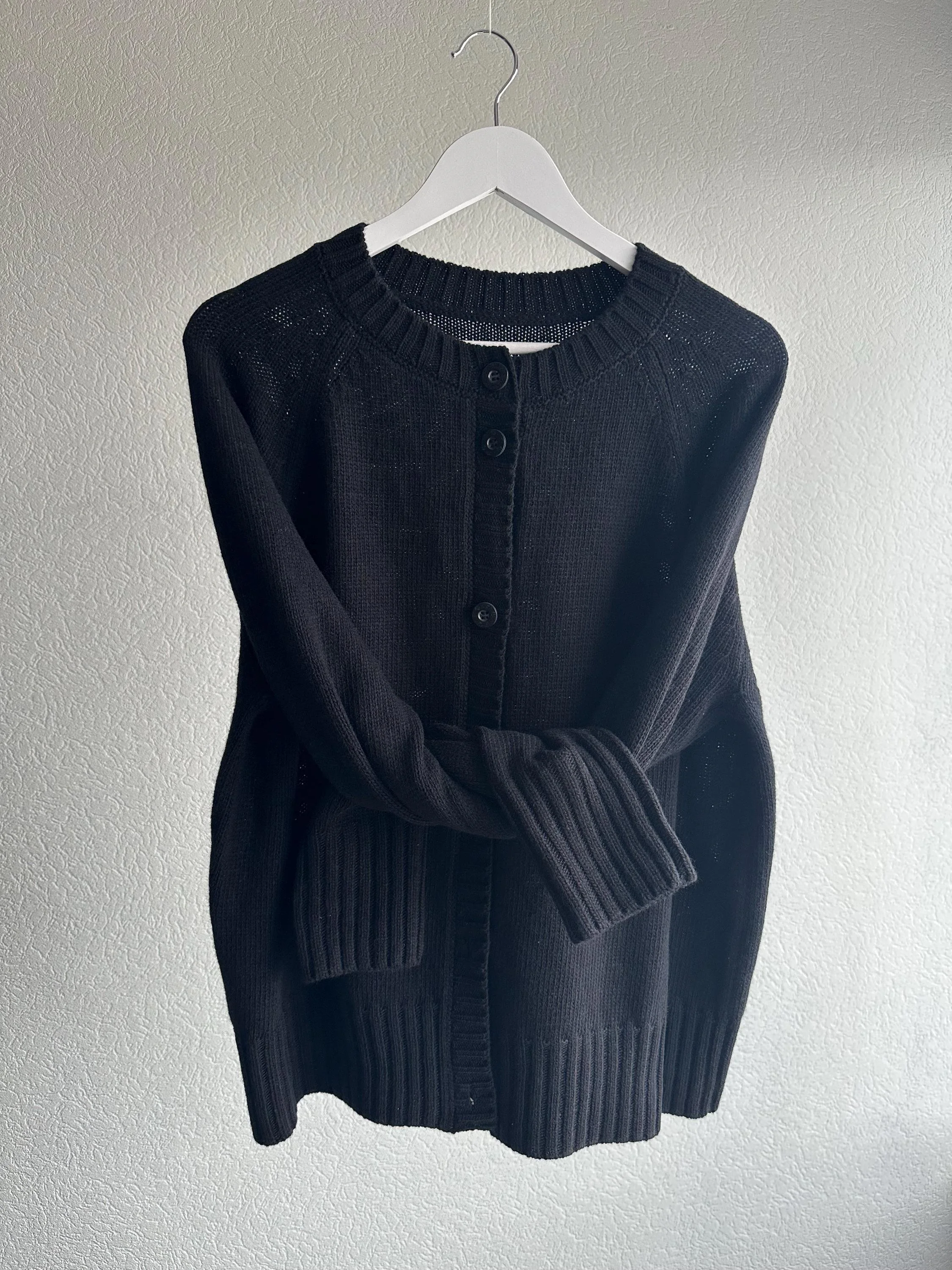 Black Merino Wool Cardigan | 100% Merino Wool Raglan Sweater | Minimalist Knitwear | Sustainable Handmade Women’s Cardigan - additional view 7