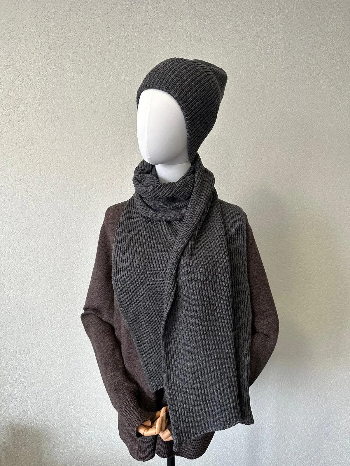 Merino Wool Hat & Scarf Set - side angle view