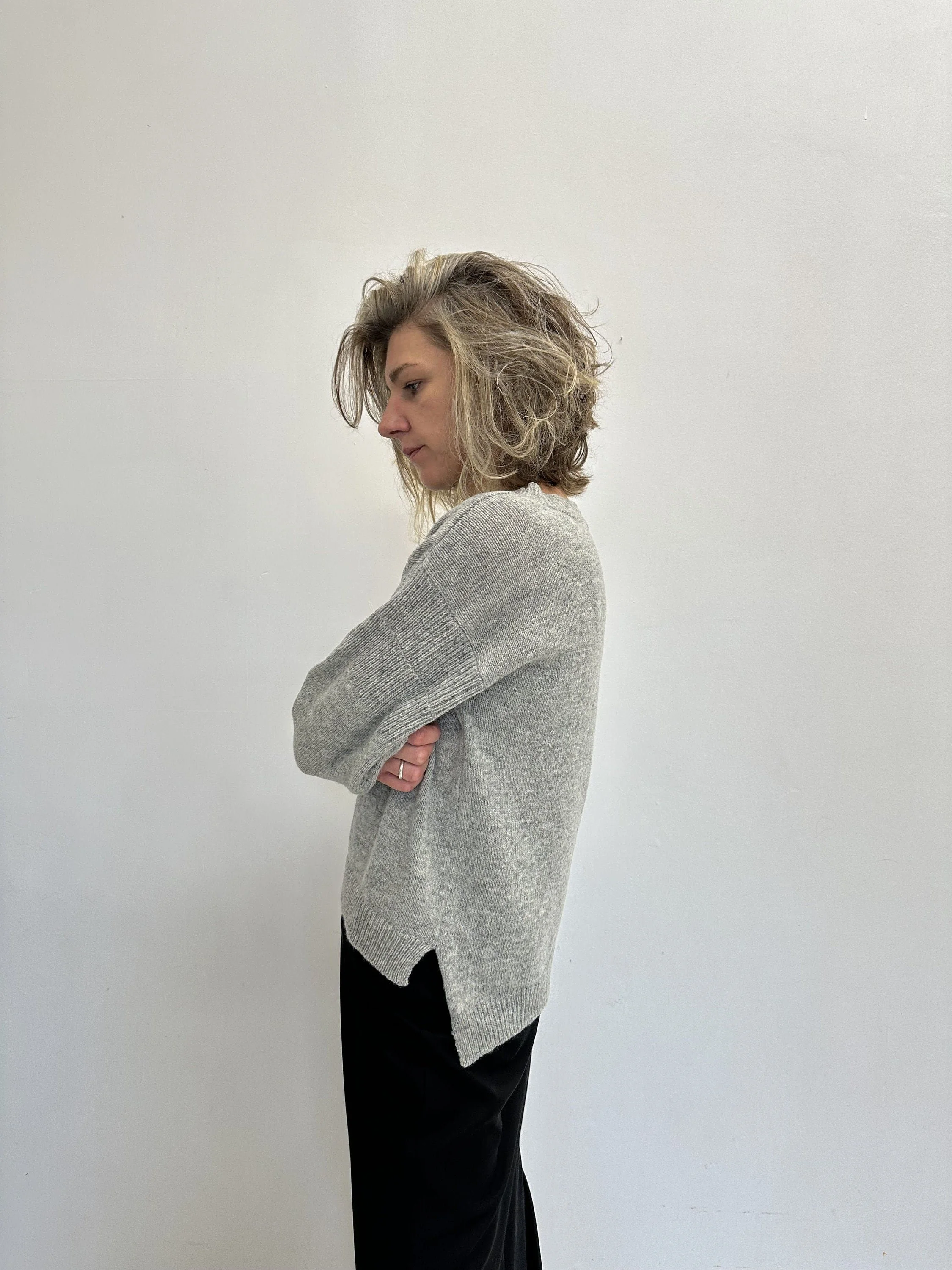 Pure Wool Side-Slit Sweater - 100% wool sweater main view