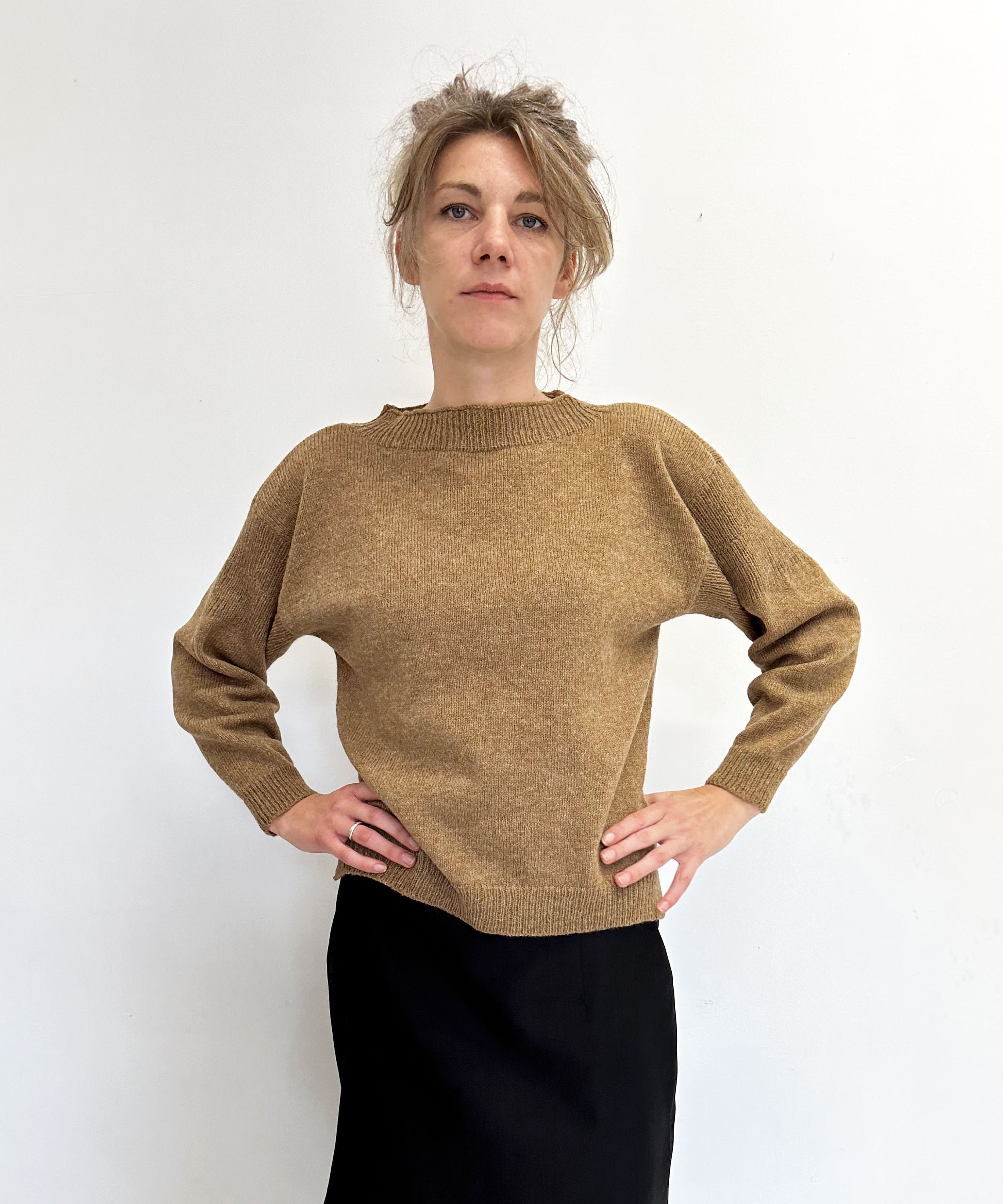 Pure Wool Side-Slit Sweater - side angle view