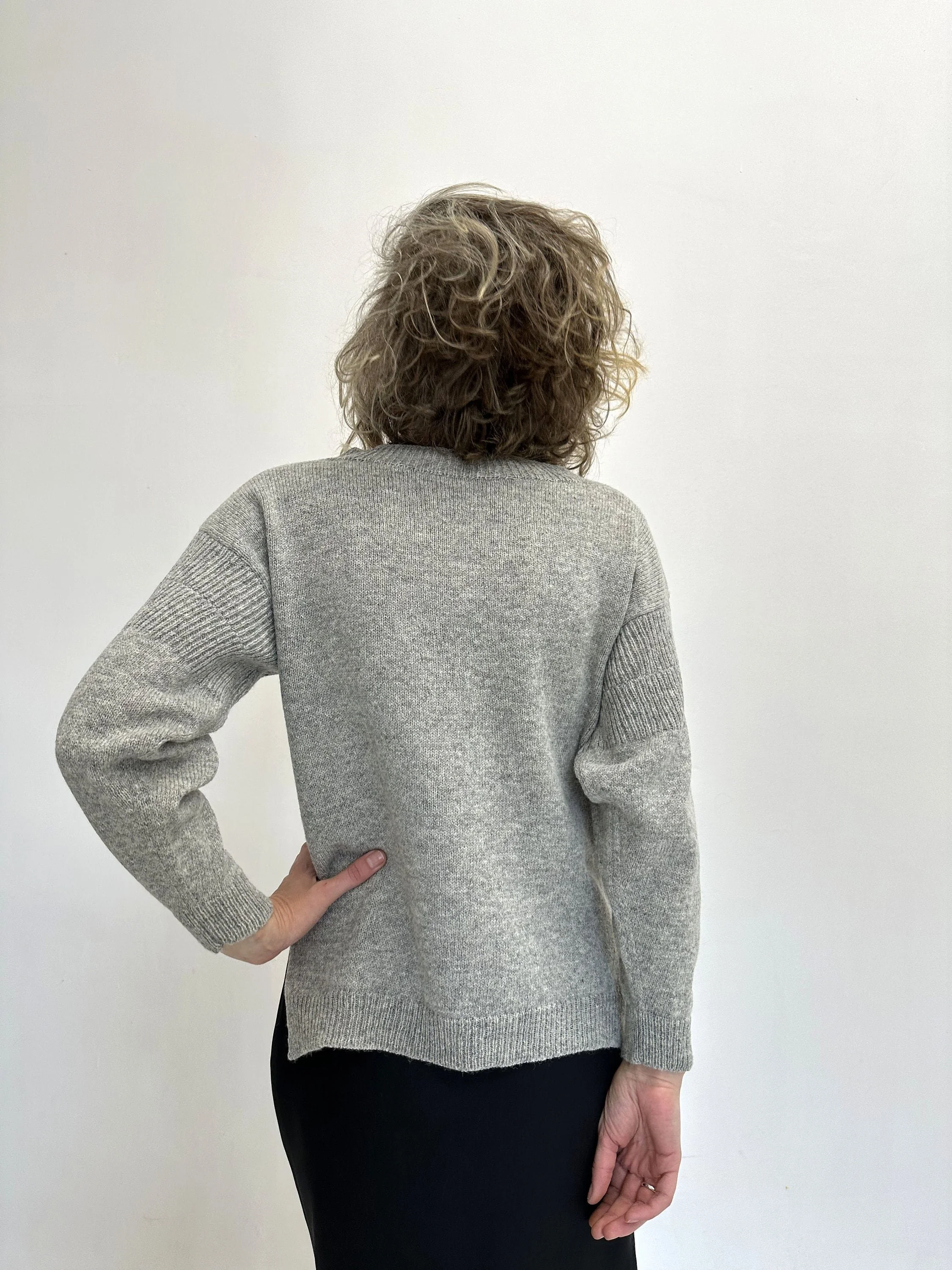 Pure Wool Side-Slit Sweater - side angle view