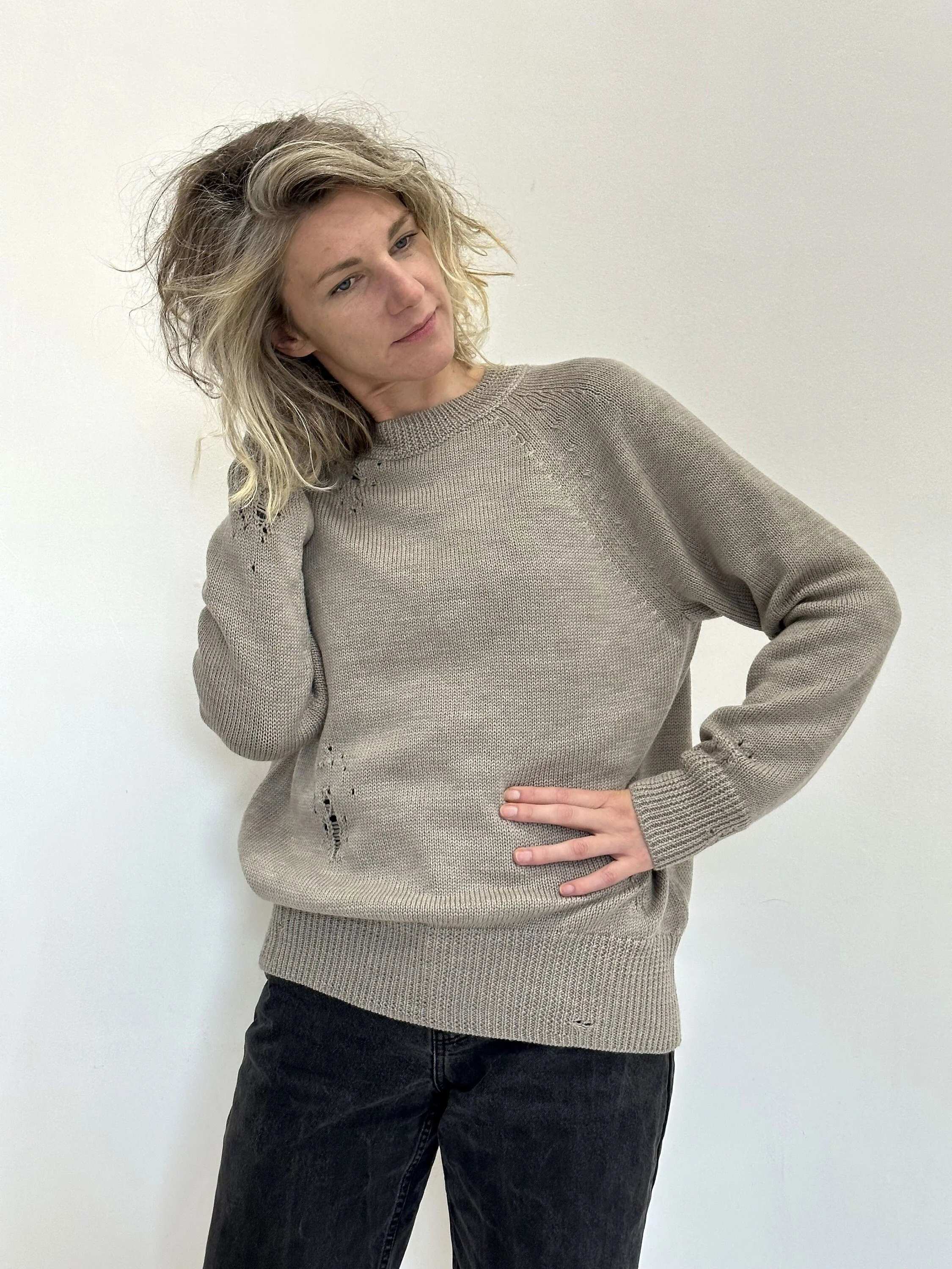 Distressed Wool Raglan Sweater — Oversized - 100% wool oversized sweater main view