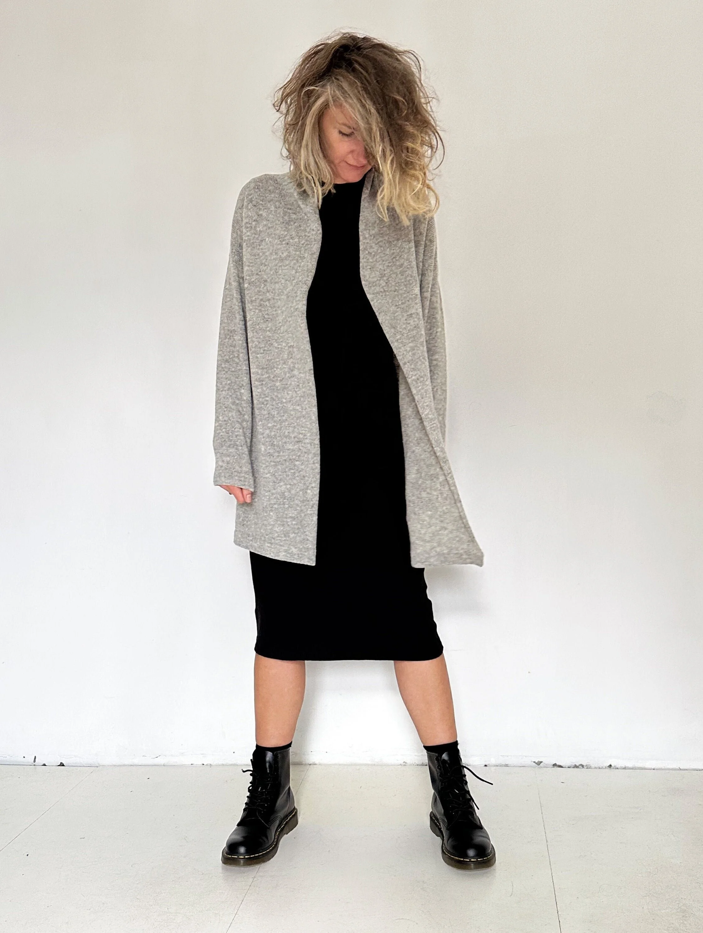 Long Wool Cardigan — Women’s Shawl Collar - 100% wool cardigan main view