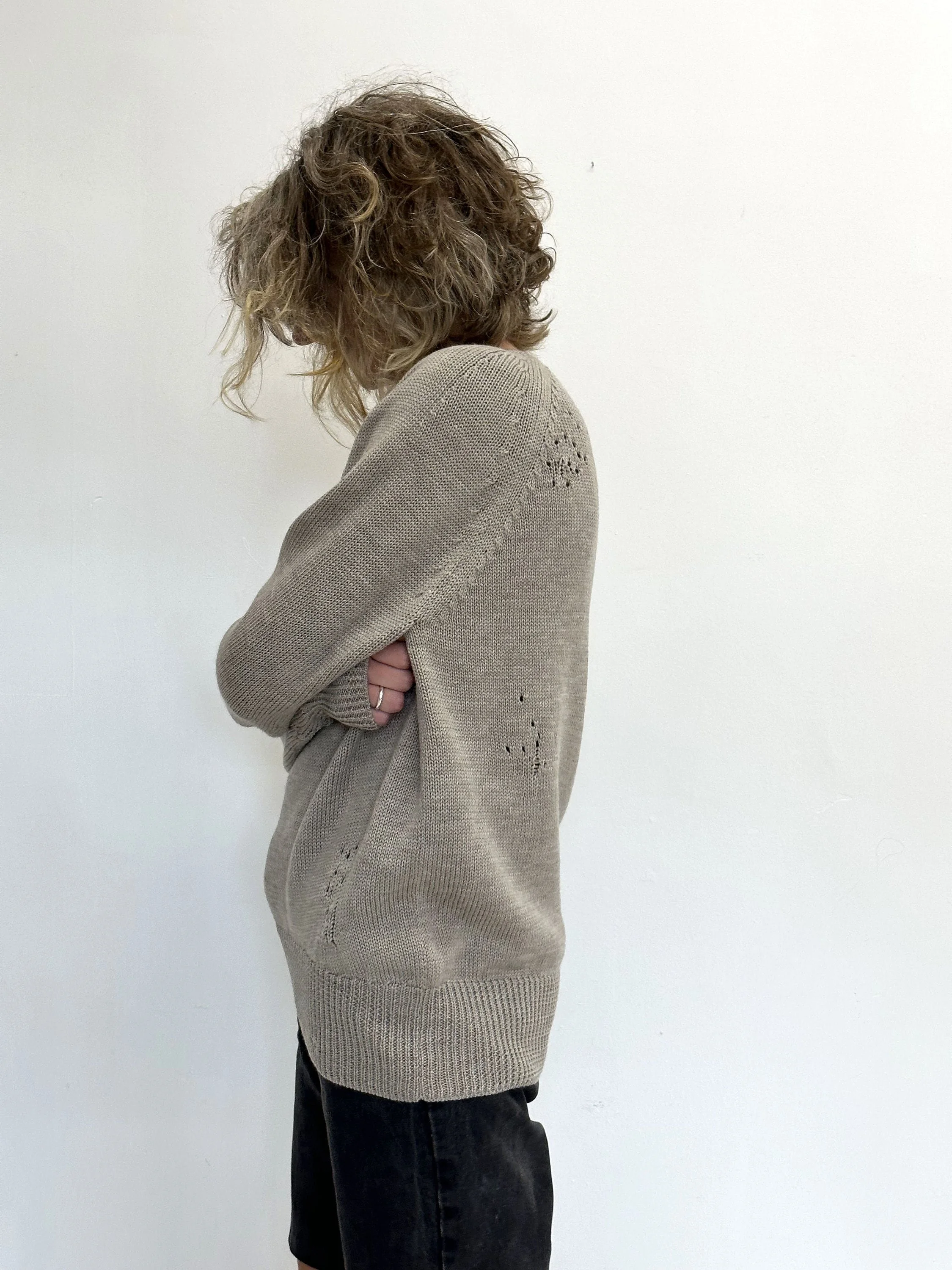 Distressed Wool Raglan Sweater — Oversized - close-up detail view