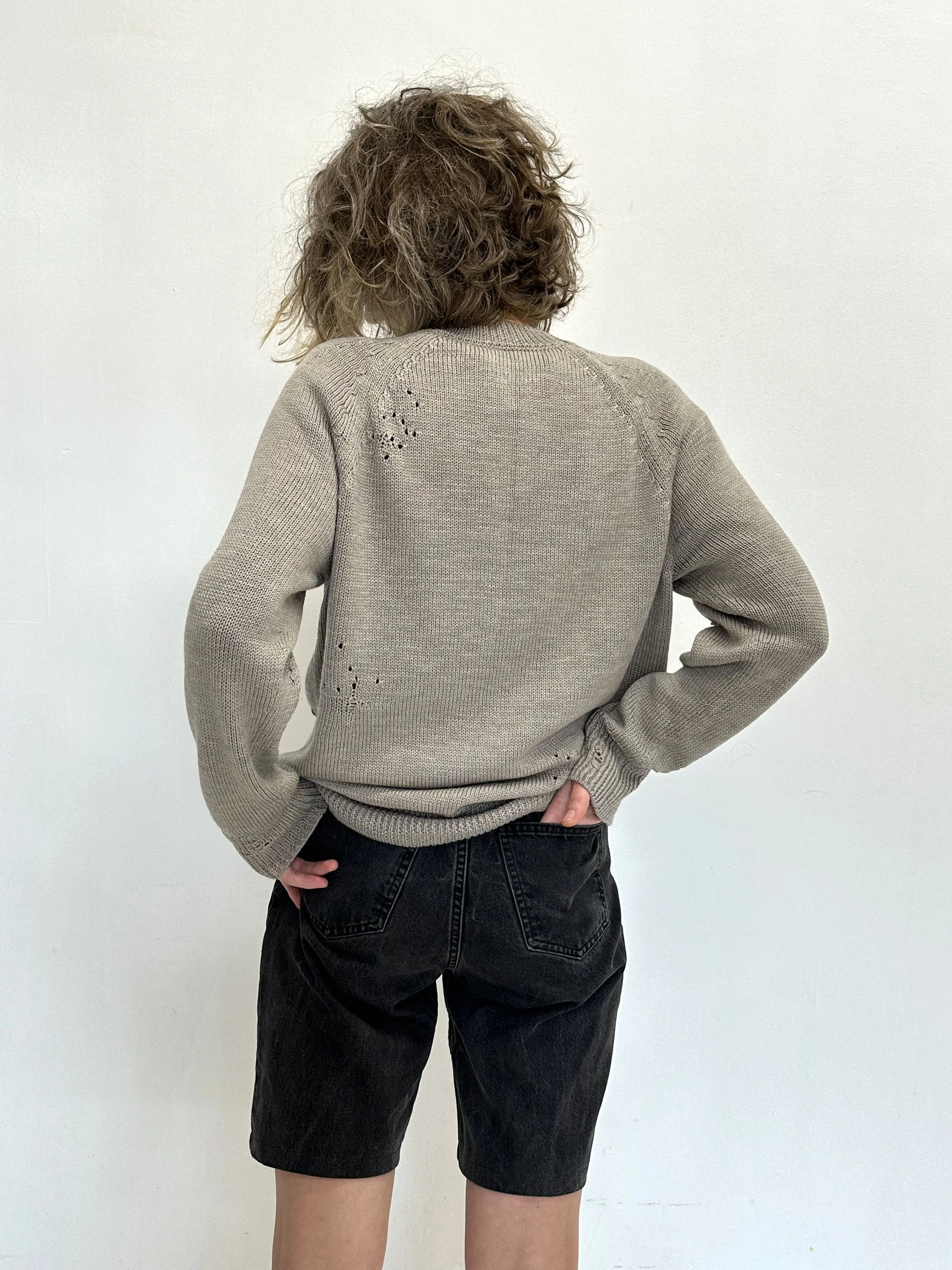 Distressed Wool Raglan Sweater — Oversized - back view detail