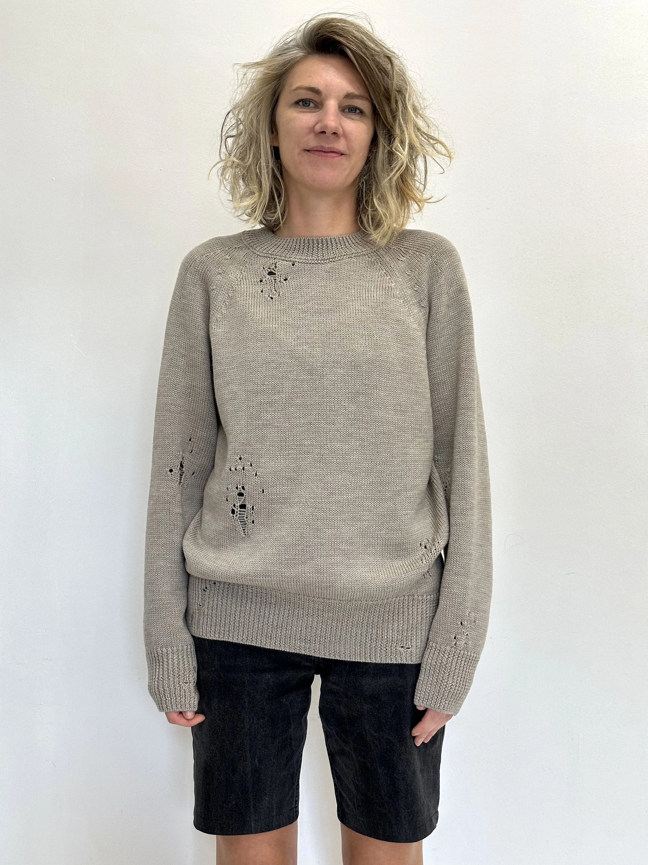 Distressed Wool Raglan Sweater — Oversized - lifestyle styling view
