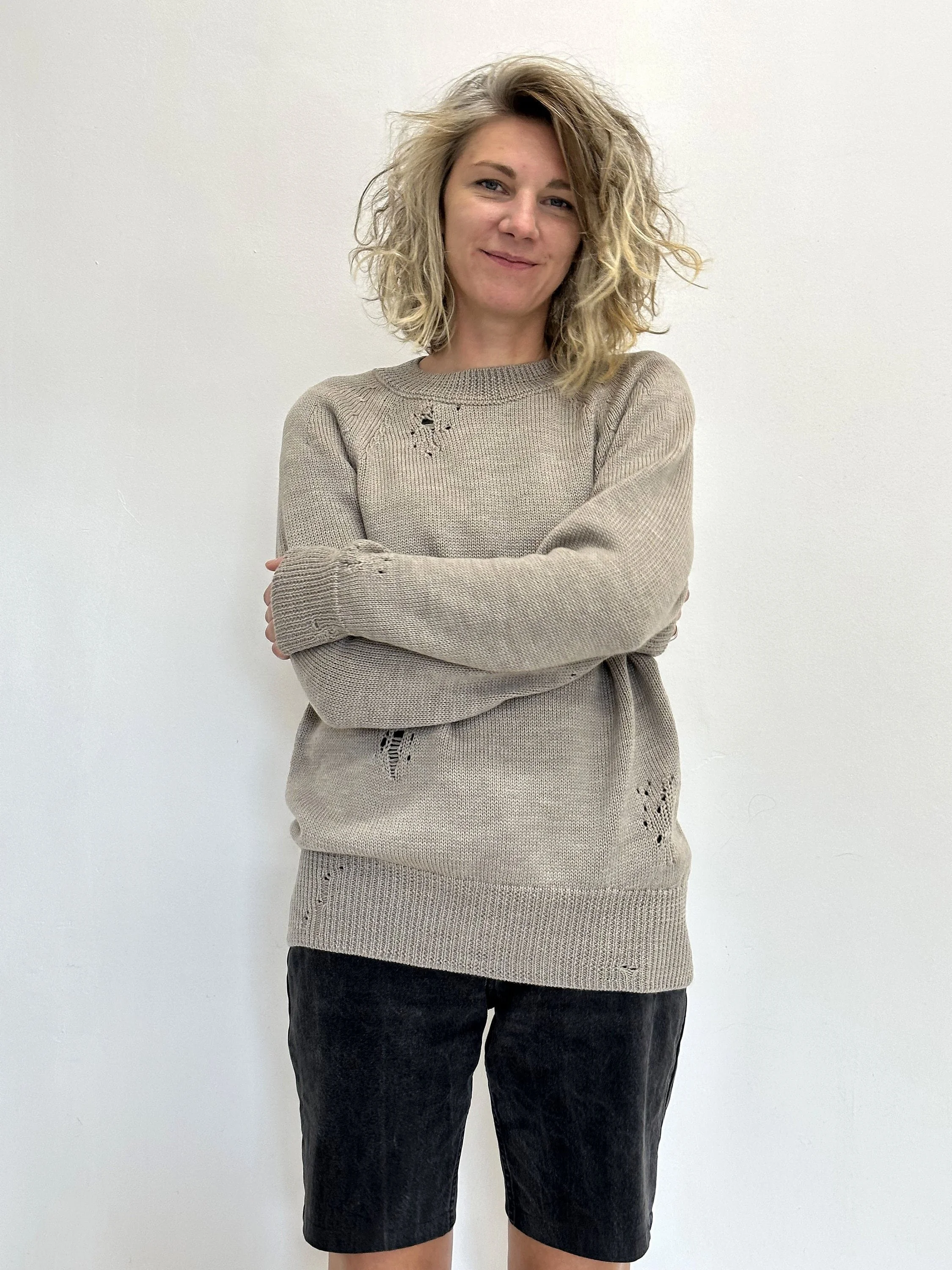 Distressed Wool Raglan Sweater — Oversized - texture and material detail