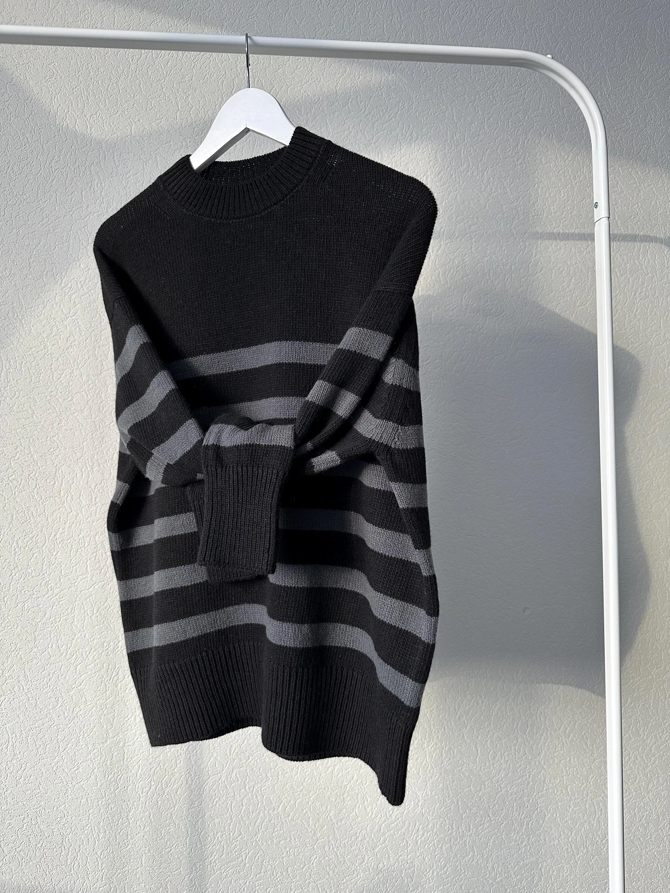 Merino Striped Oversized Sweater — Women’s Jumper - texture and material detail