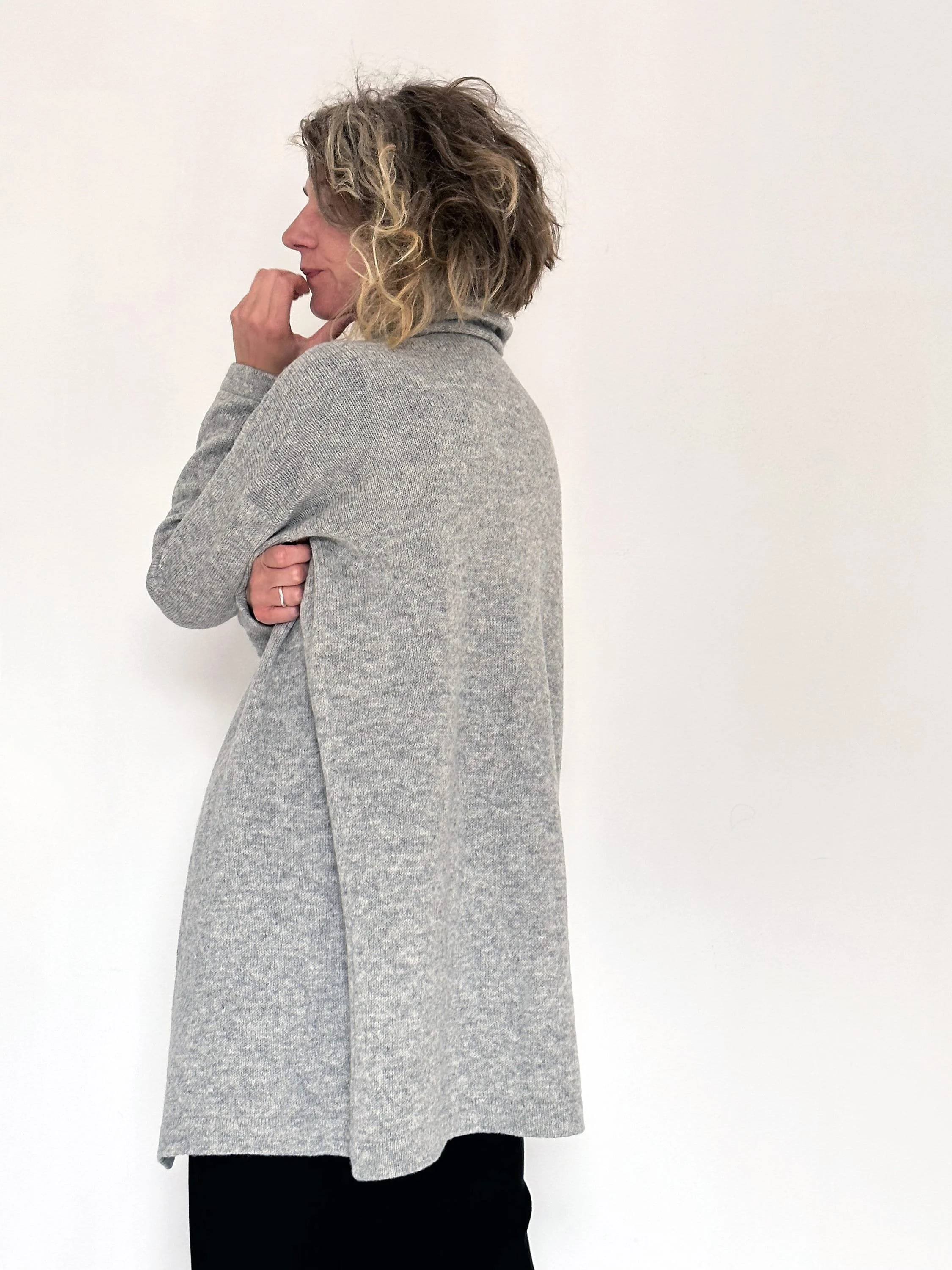 Long Wool Cardigan — Women’s Shawl Collar - texture and material detail