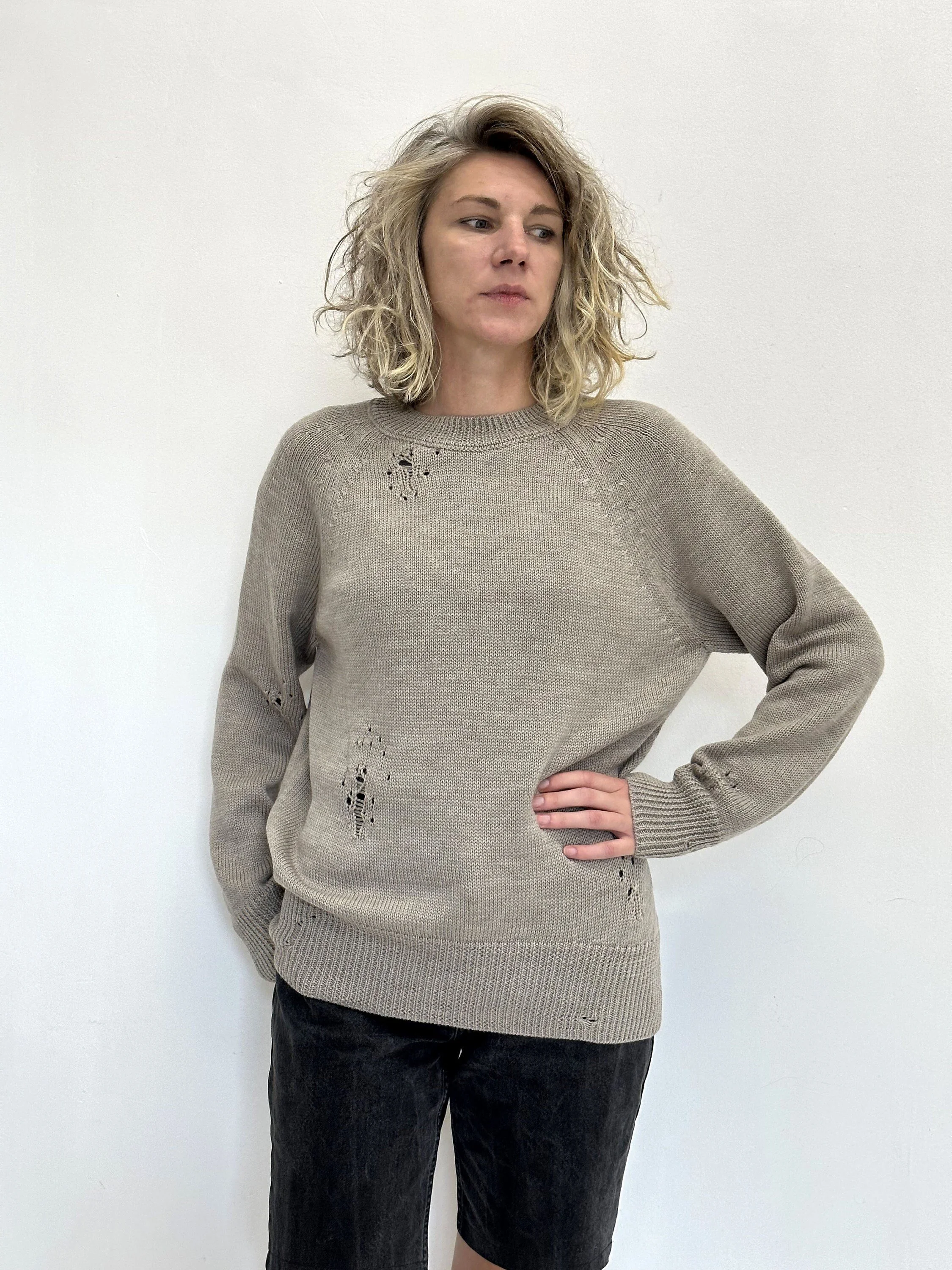 Distressed Wool Raglan Sweater — Oversized - additional view 2