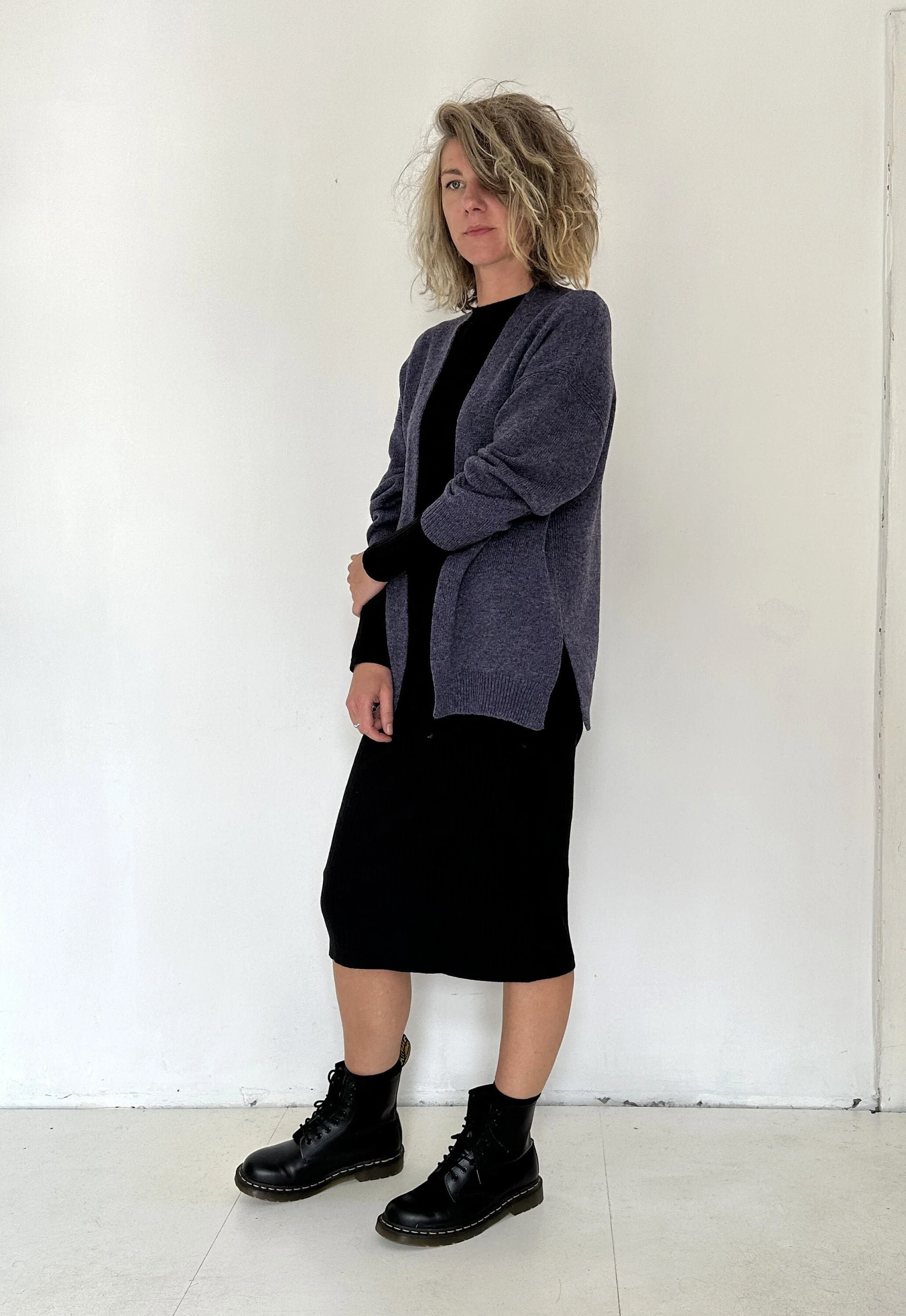 Open-Front Wool Cardigan — Women’s Side-Slit Knit - 100% wool cardigan main view