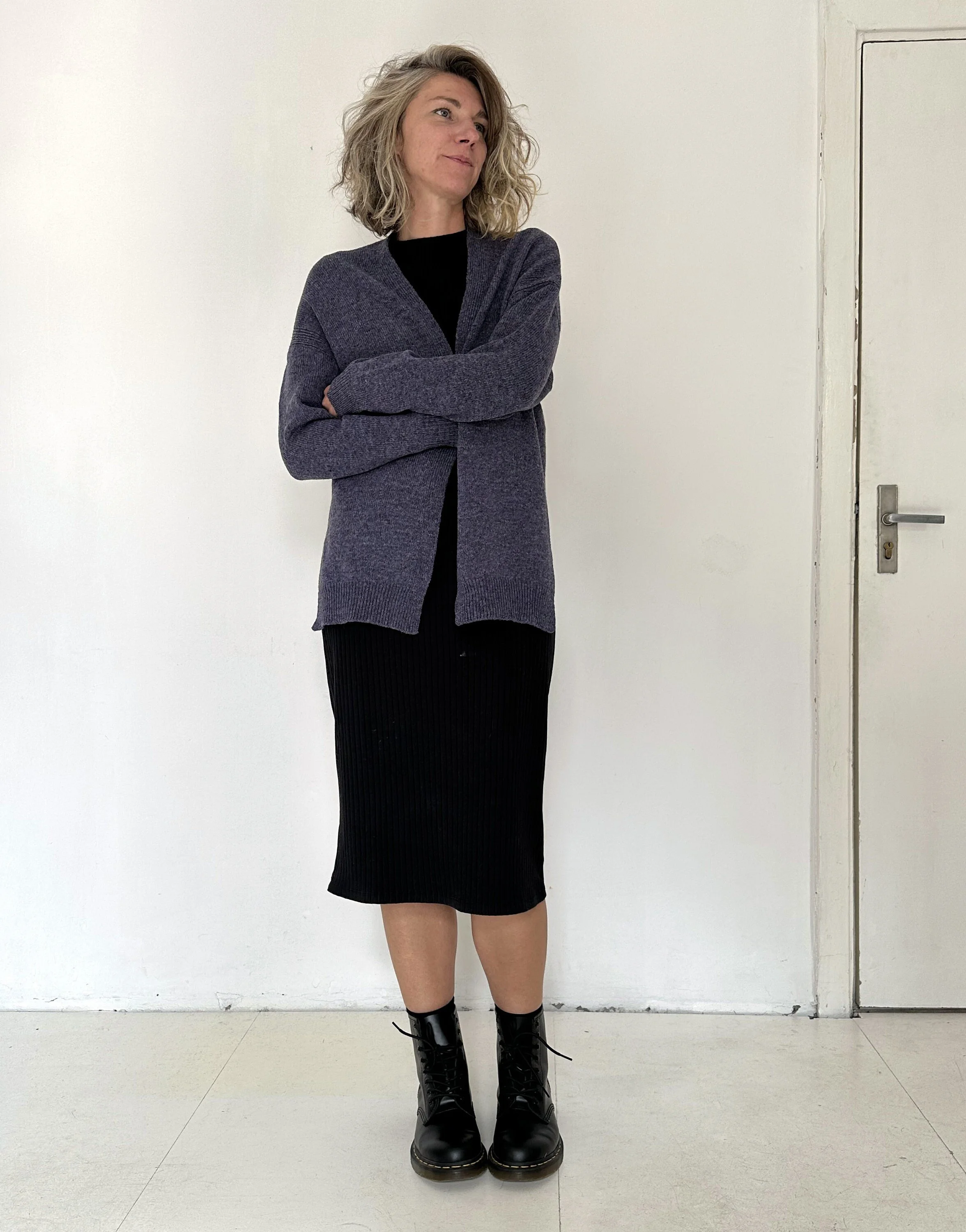Open-Front Wool Cardigan — Women’s Side-Slit Knit - texture and material detail