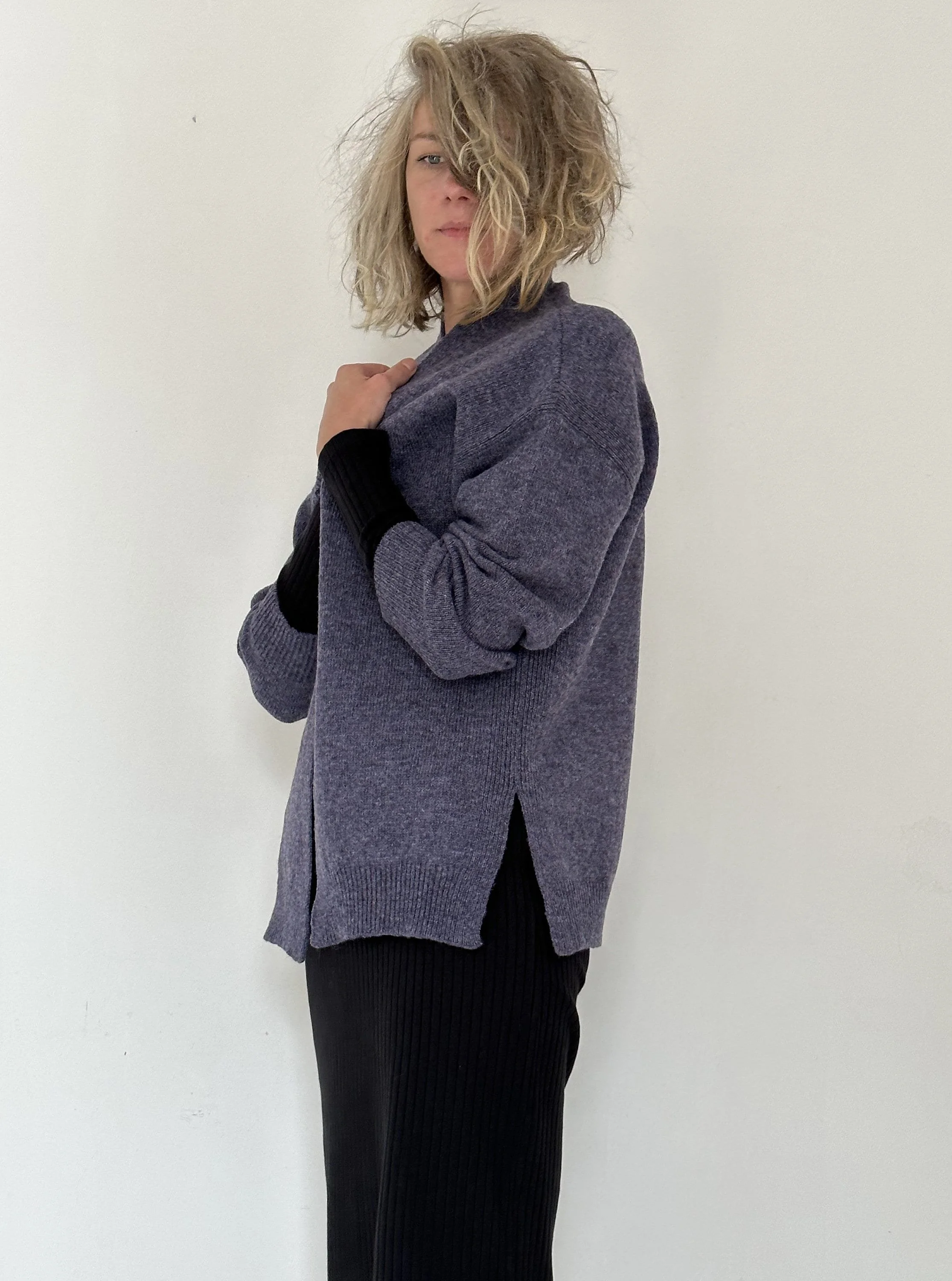 Open-Front Wool Cardigan — Women’s Side-Slit Knit - additional view 3