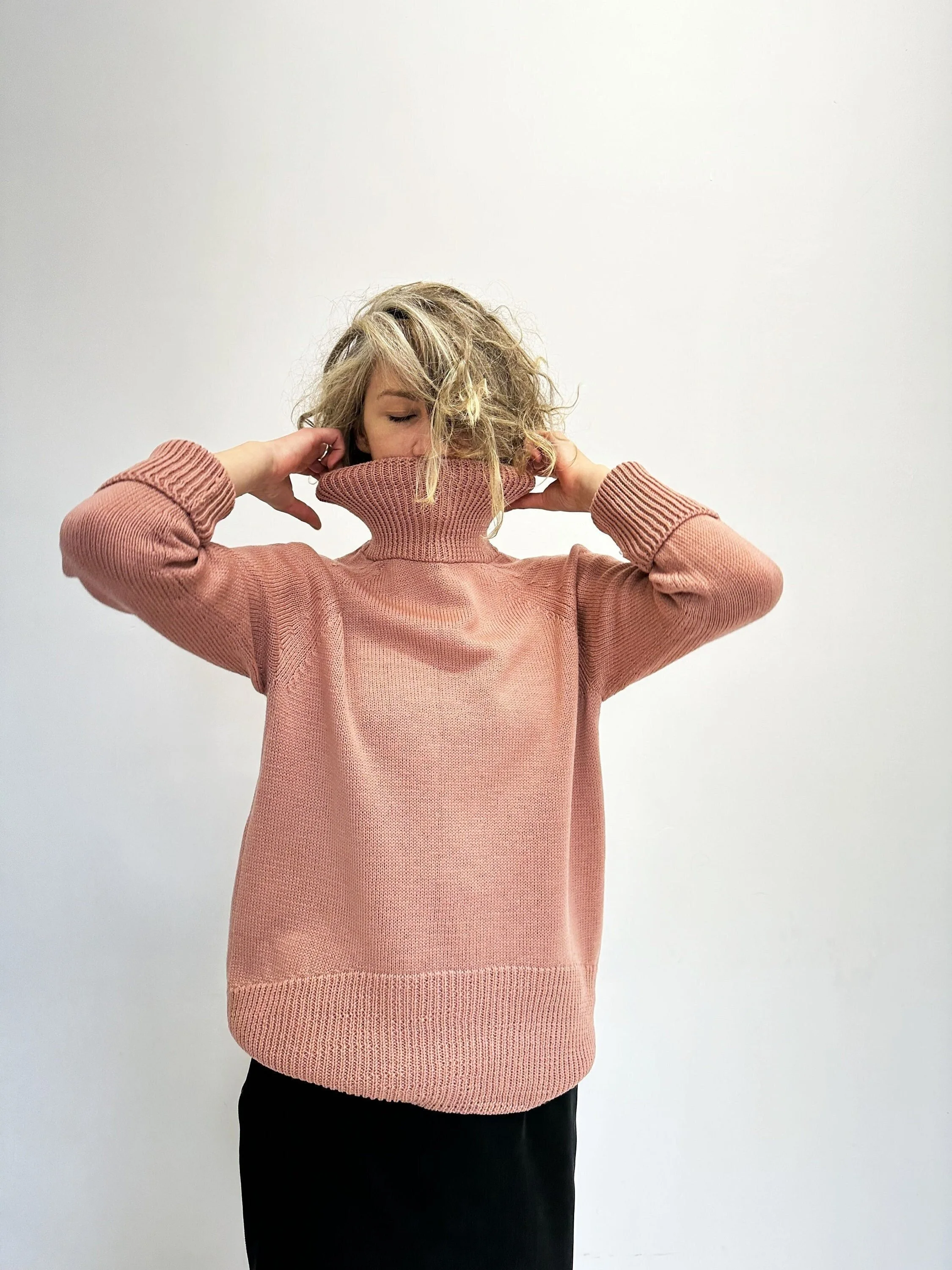 Oversized Merino Turtleneck — Dusty Pink Raglan - merino wool oversized main view