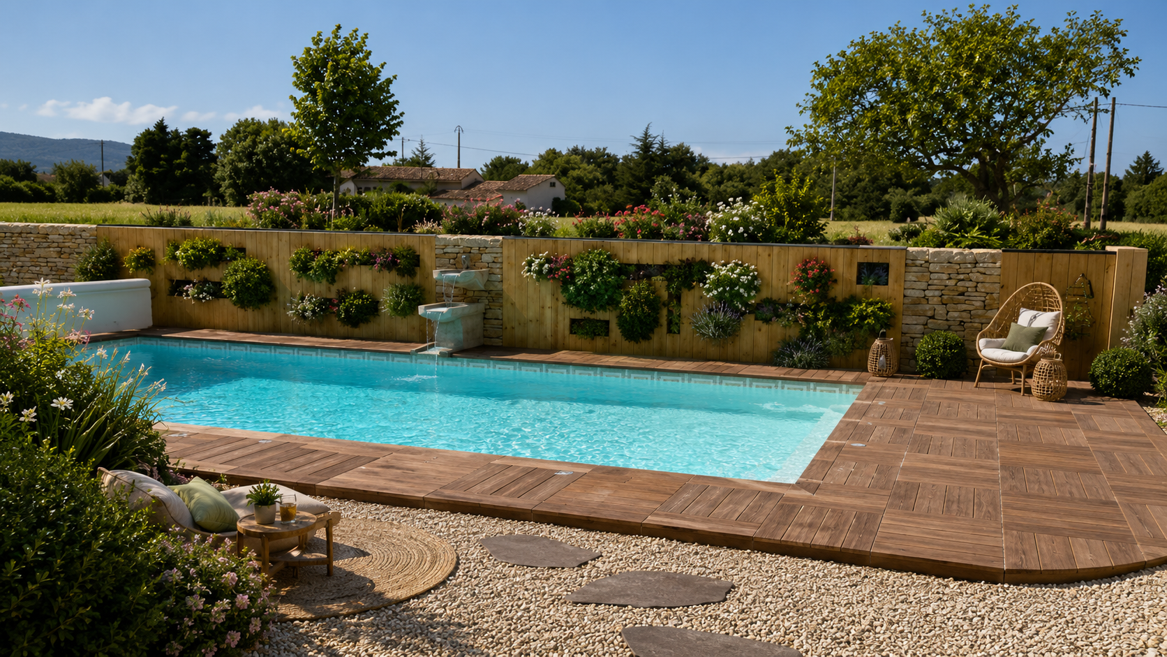 Piscine et terrasses en pierre naturelle