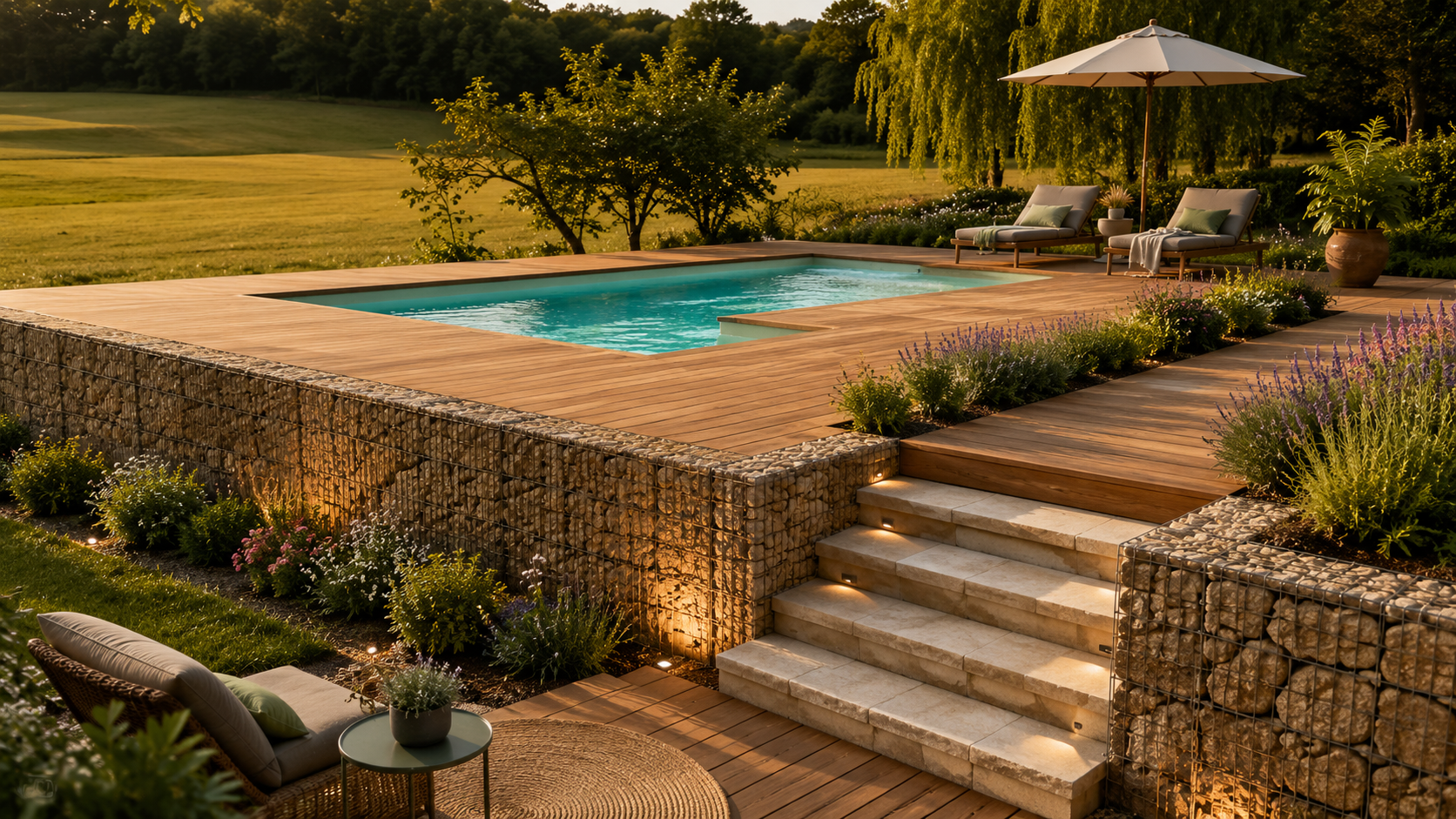 Piscine contemporaine sur terrain en pente