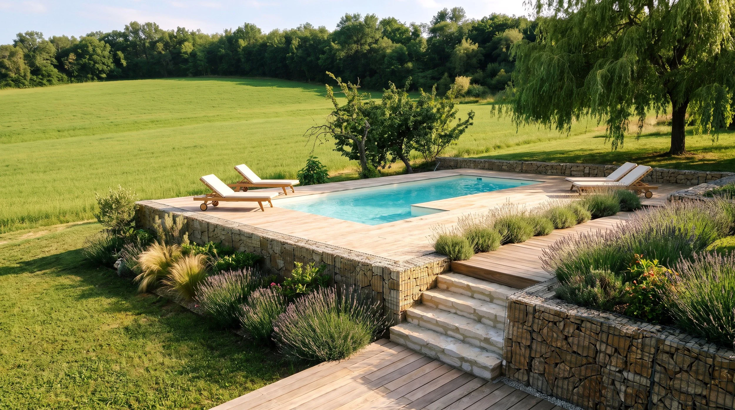 Piscine contemporaine sur terrain en pente