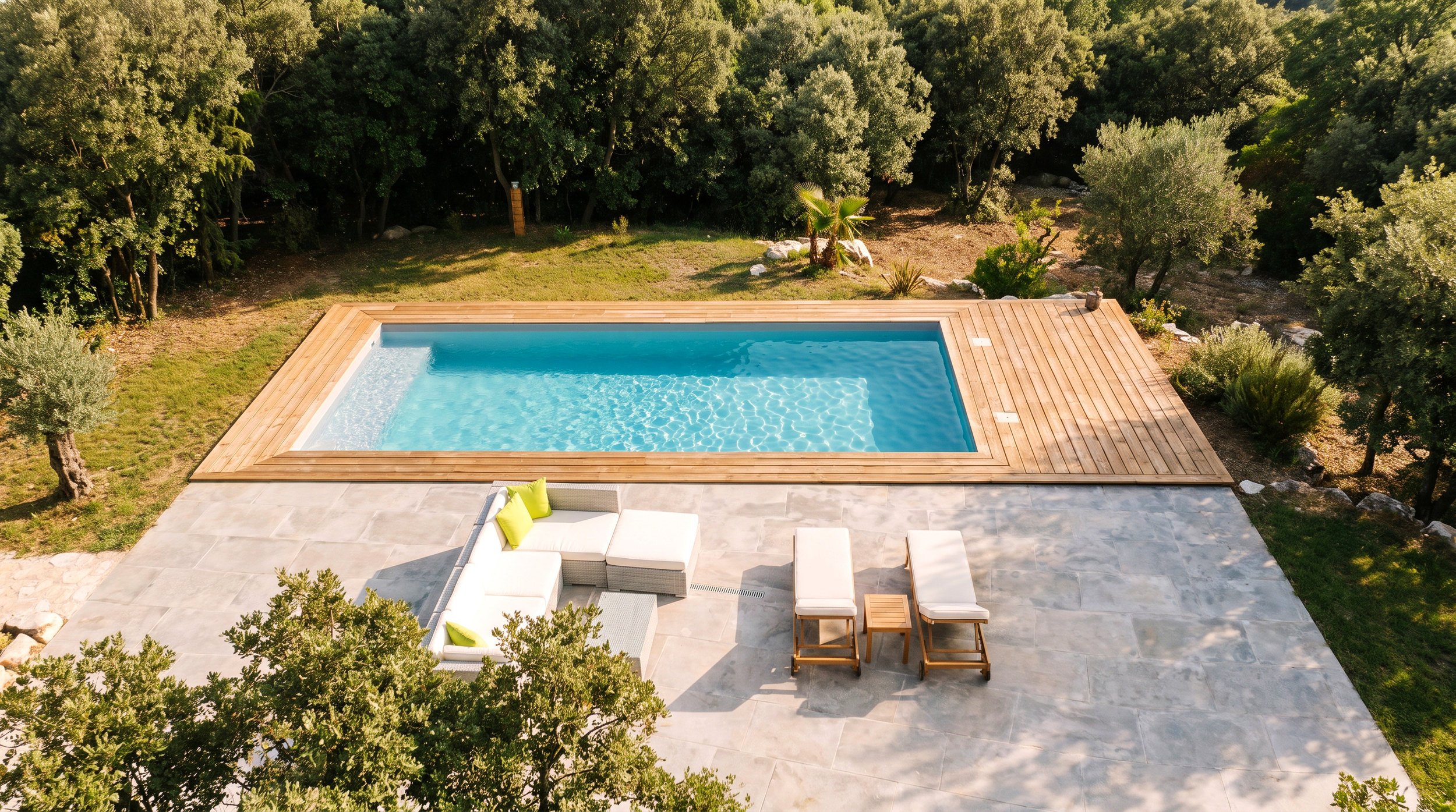 Piscine familiale au cœur d’un jardin paysager