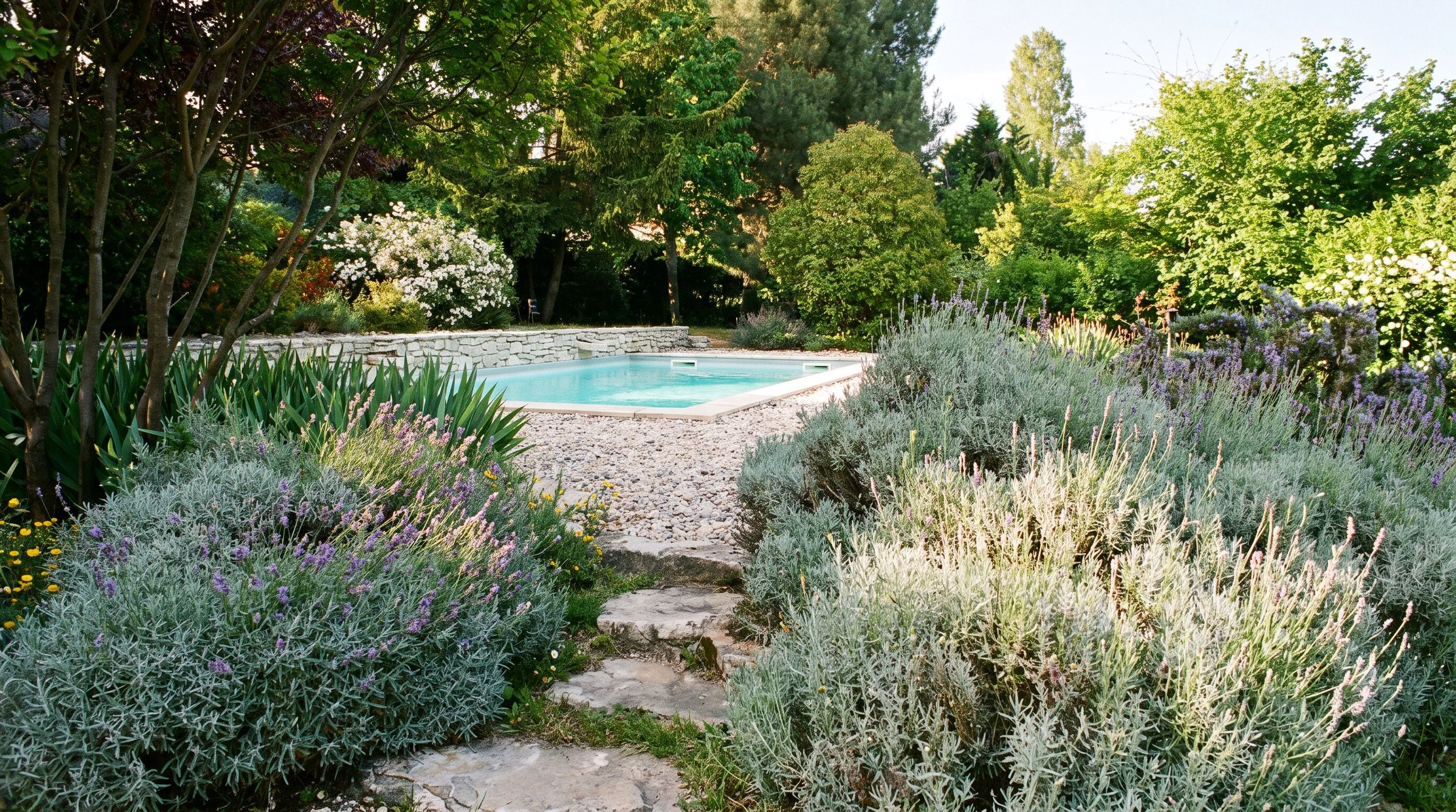 Piscine naturelle au cœur d’un jardin méditerranéen