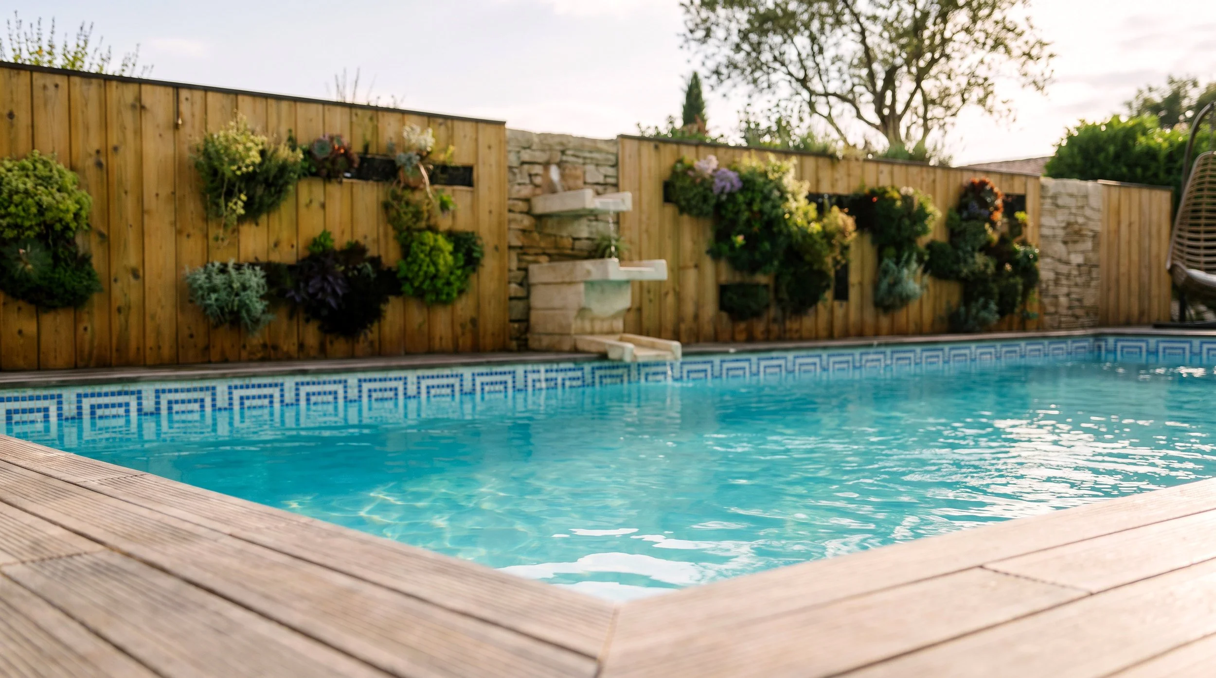 Piscine et terrasses en pierre naturelle