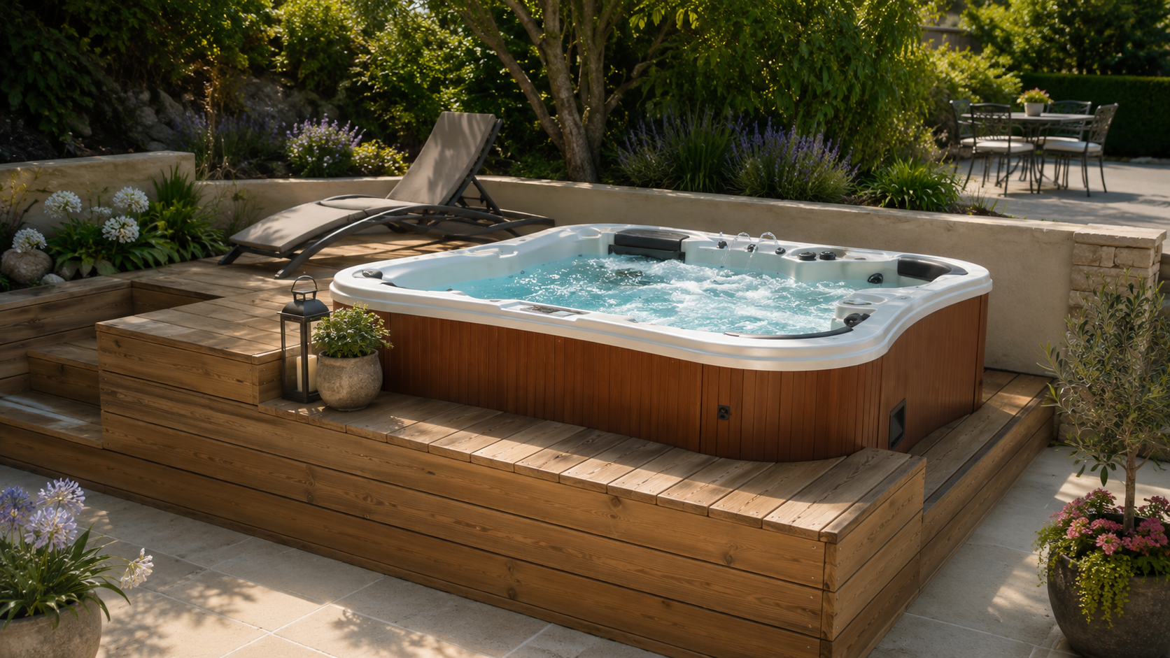 Spa intégré sur terrasse bois