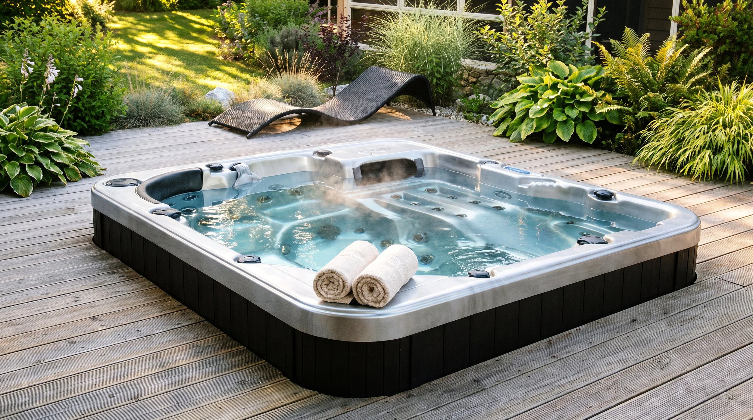 Spa extérieur et jardin éclairé