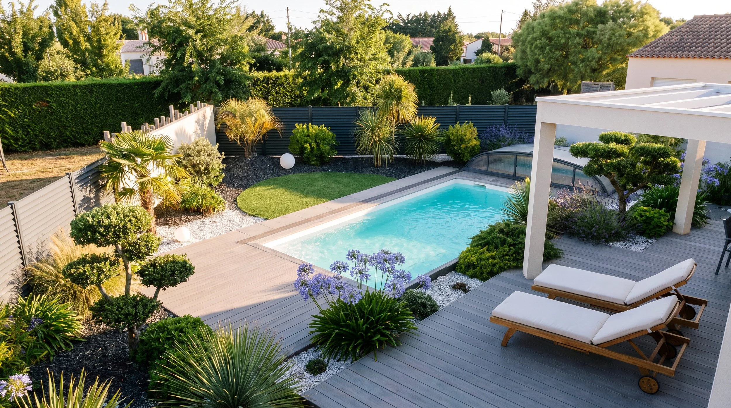 Piscine paysagère avec jardin graphique