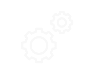 Two white gear icons on a transparent background
