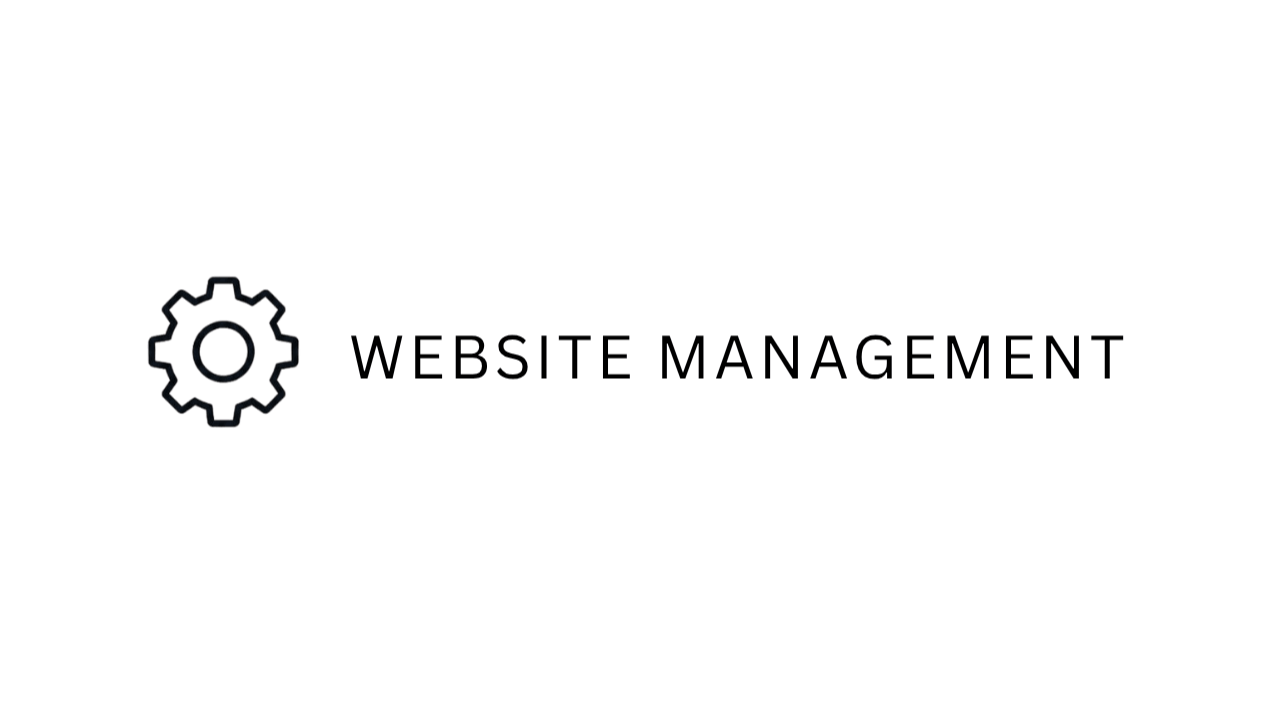 A graphic on a transparent background featuring a gear icon and the text "Website Management".