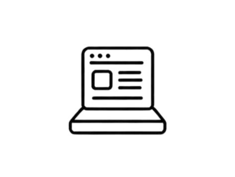 Outline of a laptop computer with a webpage on the screen.