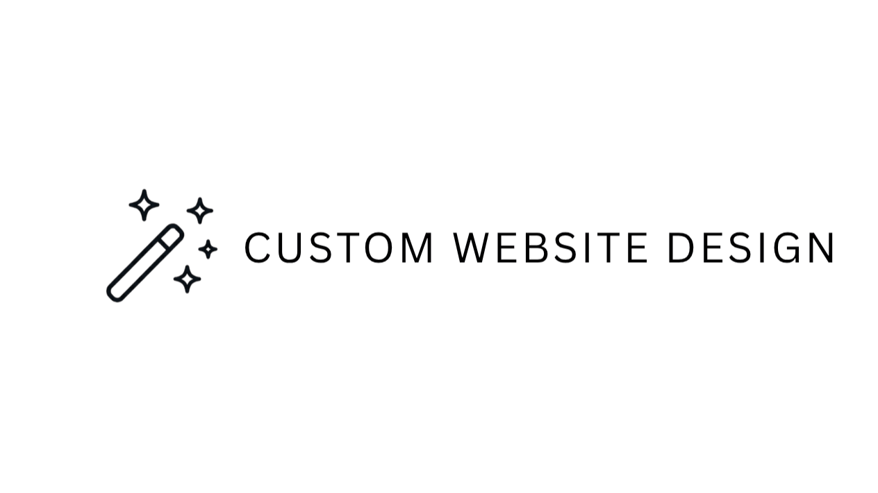 A graphic on a transparent background featuring an icon of a magic wand and the text "Custom Website Design" next to it.