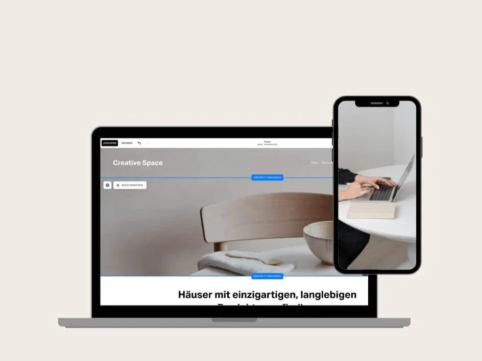 Laptop und Smartphone mit modernem Responsive Design auf hellem Hintergrund | Strategisches Squarespace Webdesign | Frankfurt am Main