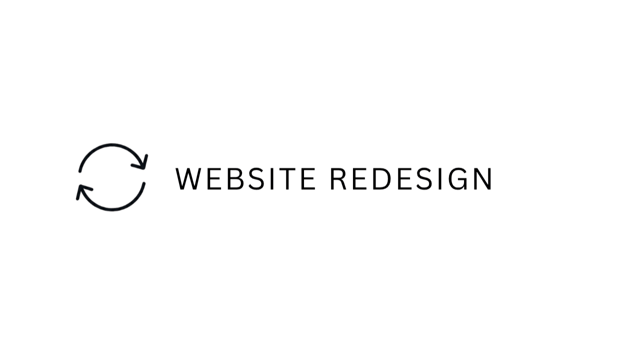 A graphic on a transparent background with an icon of two rounded arrows and the text "Website Redesign"