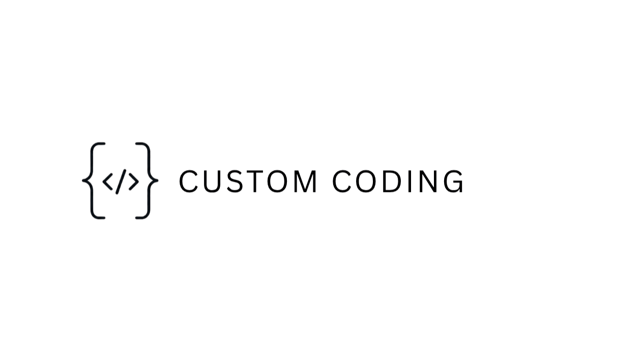 A graphic on a transparent background featuring a code icon and the text "Custom Coding" next to it.