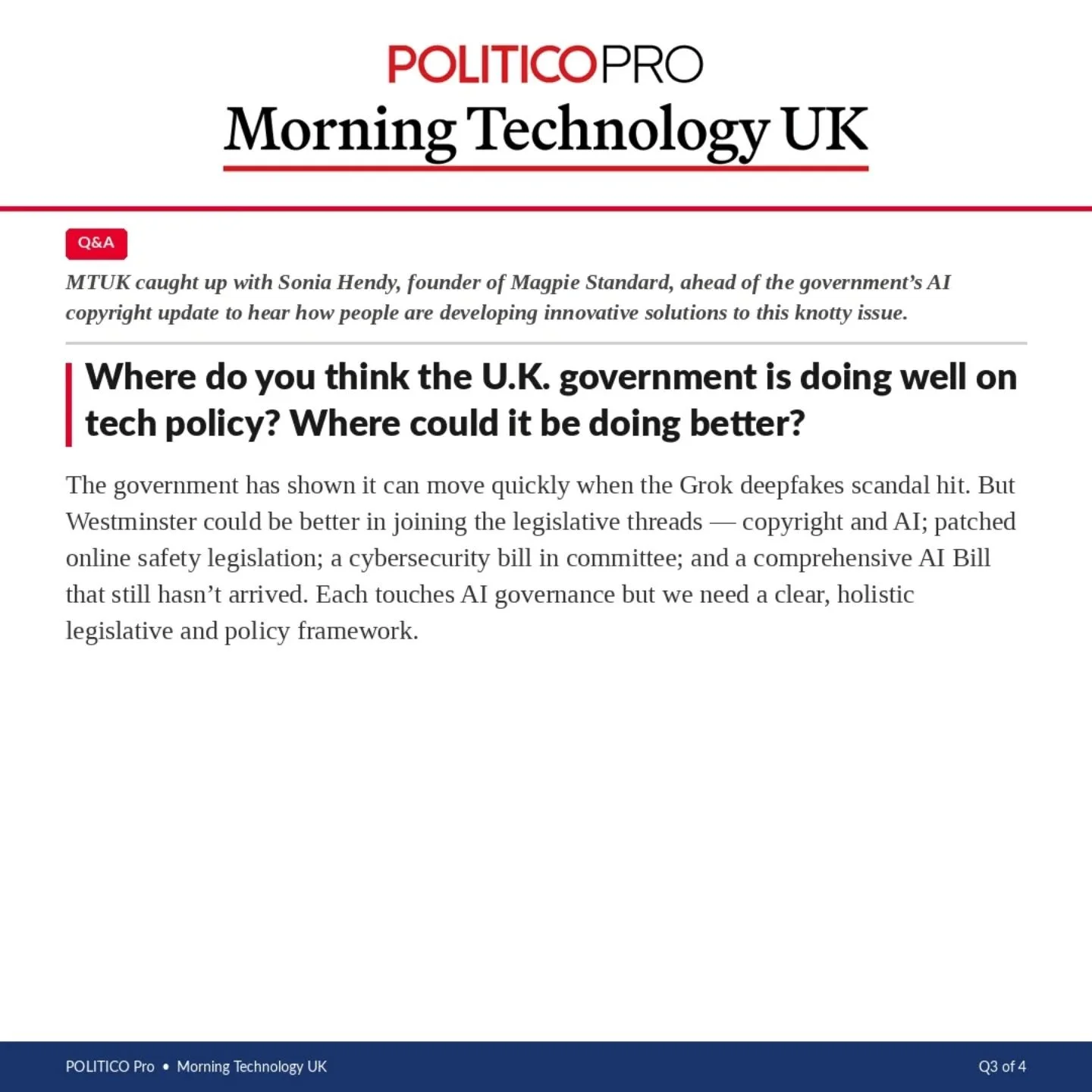 @politico Interview Q3... 

Here's hoping the decision on the 18th regarding AI and Copyright doesn't get deferred to include a full AI Act in 2027 - creators can't wait that long to be paid on their work!
