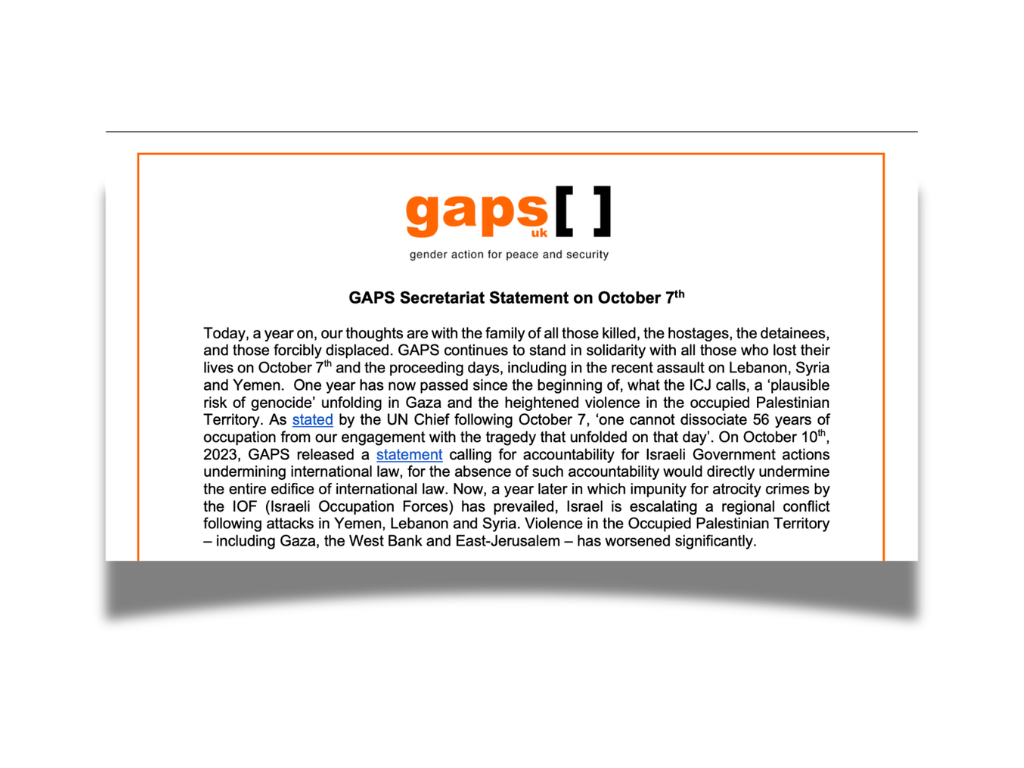 GAPS Secretariat Statement on October 7th