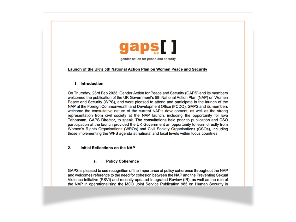 UK National Action Plan: GAPS' Response