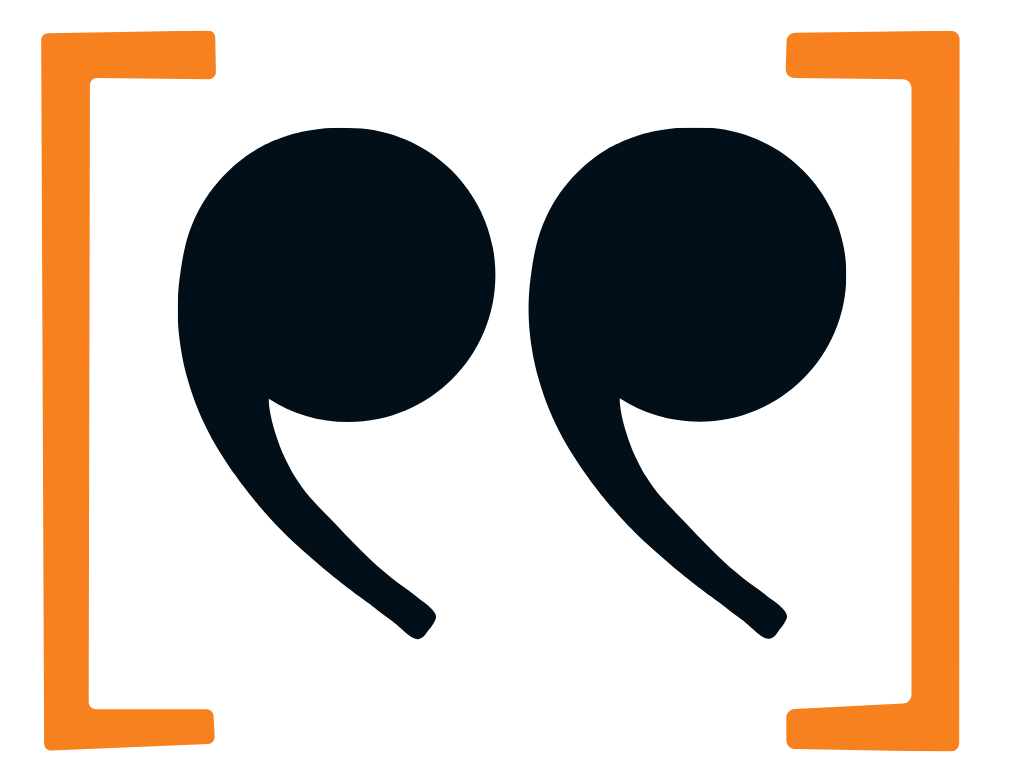 Black speech bubbles inside an orange outline frame